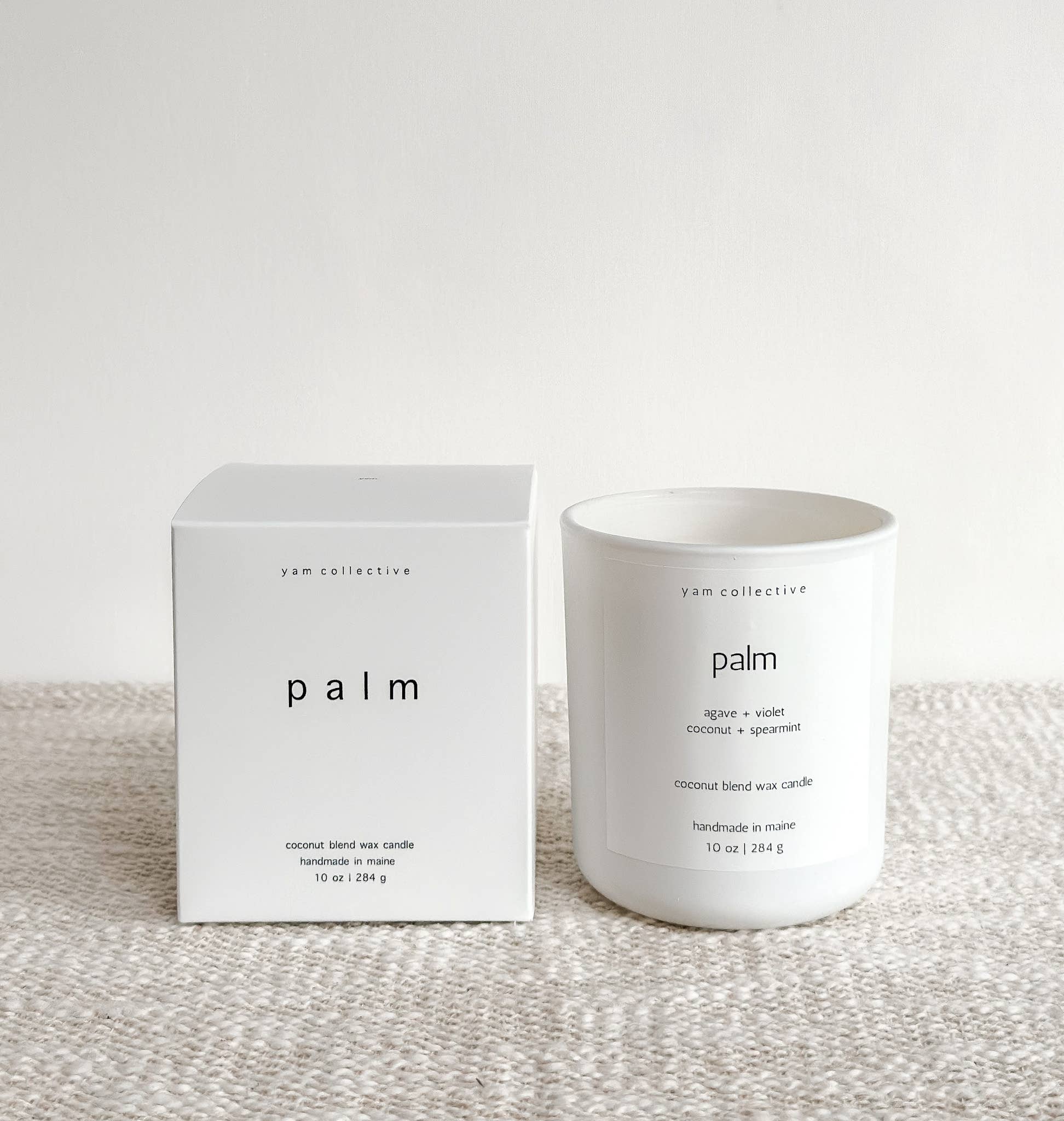 Palm - 10 oz Violet + Coconut Matte White Glass Candle: Dust Cover