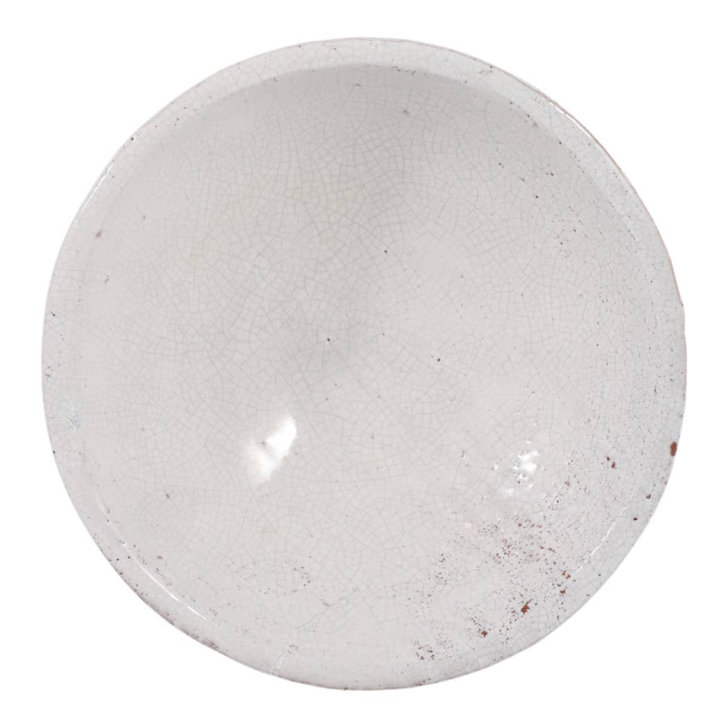 Decorative Bowl - White Terracotta Crackle Finish, 12 in.