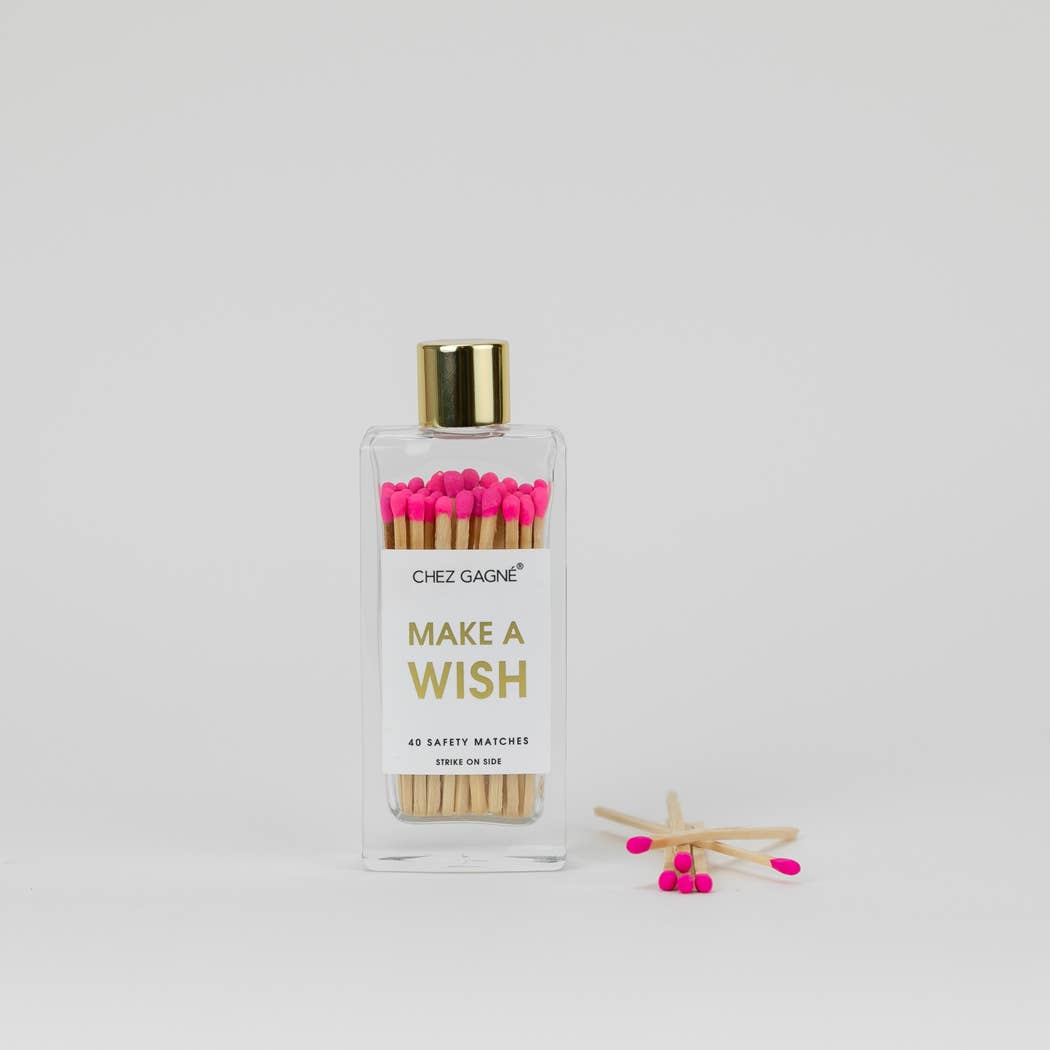 Make A Wish - Birthday Glass Bottle Safety Matches - Bright Pink