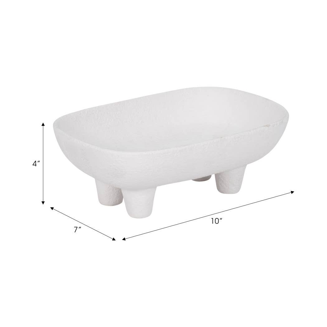 Decorative Bowl - White Ceramic Rounded Rectangle, 10 in.