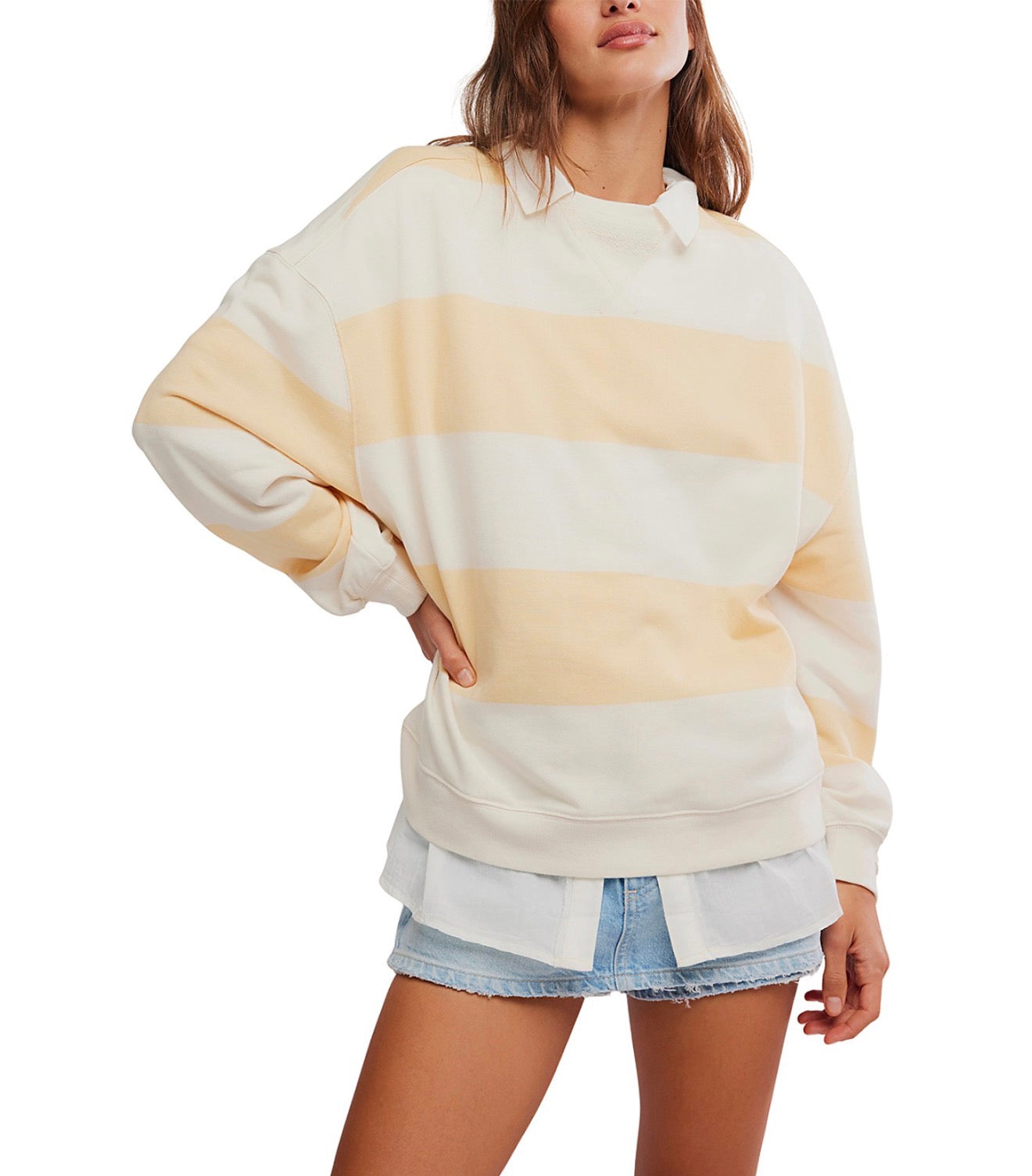 FREE PEOPLE Classic Stripe Crew Neck Oversized Sweatshirt