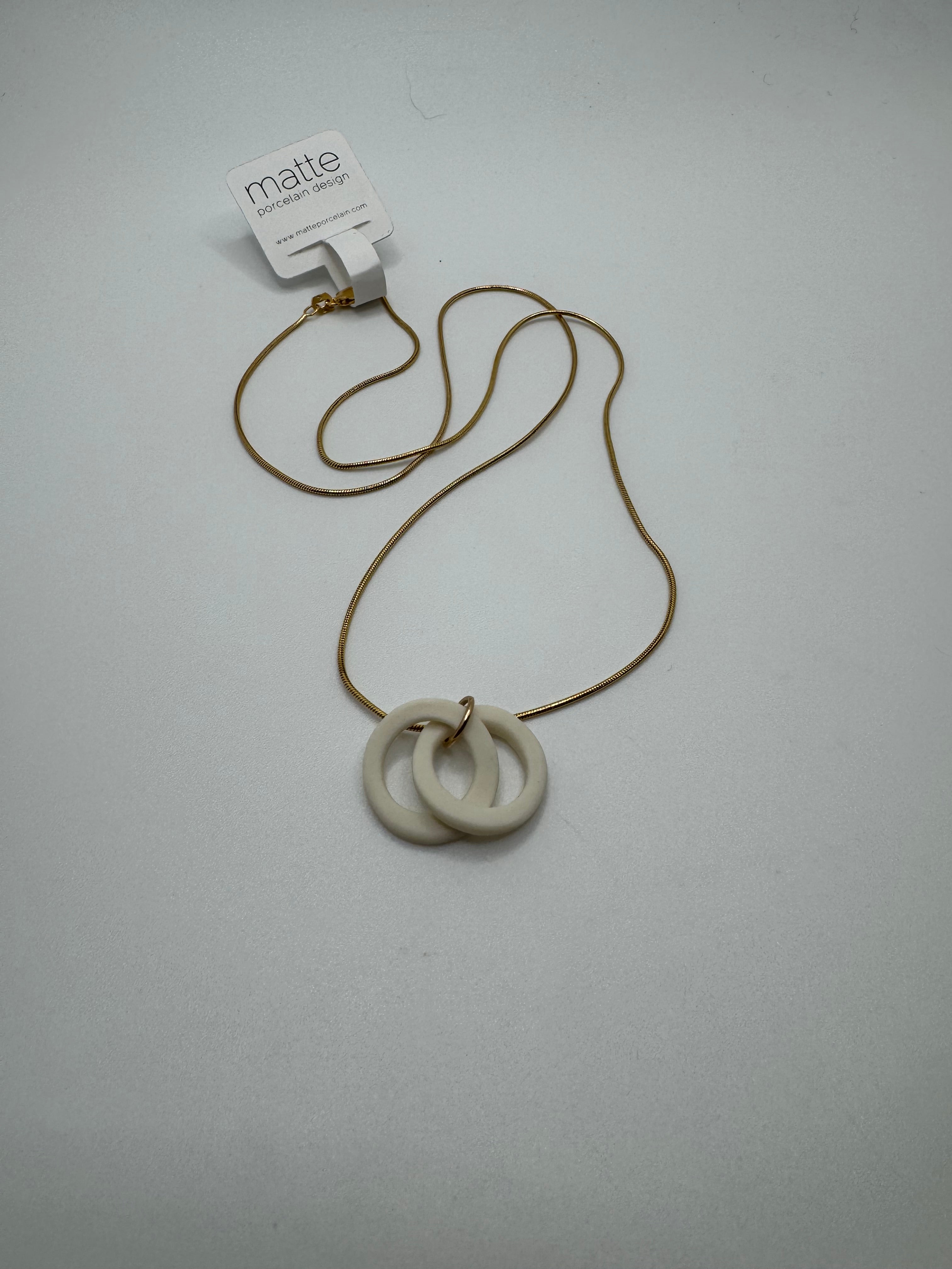 MATTE PORCELAIN Twin Halo Porcelain Pendant Necklace