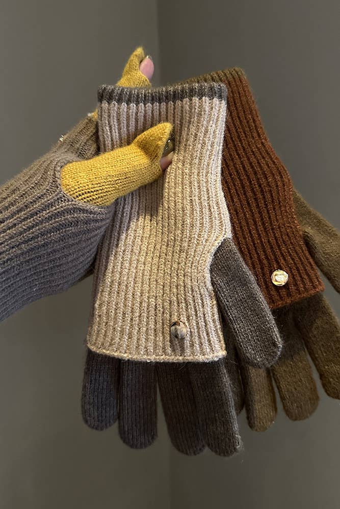Colorblock Knitting Gloves ZK2452: 3 / One Size