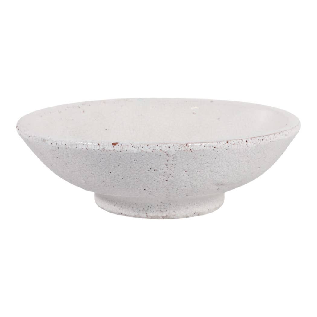 Decorative Bowl - White Terracotta Crackle Finish, 12 in.