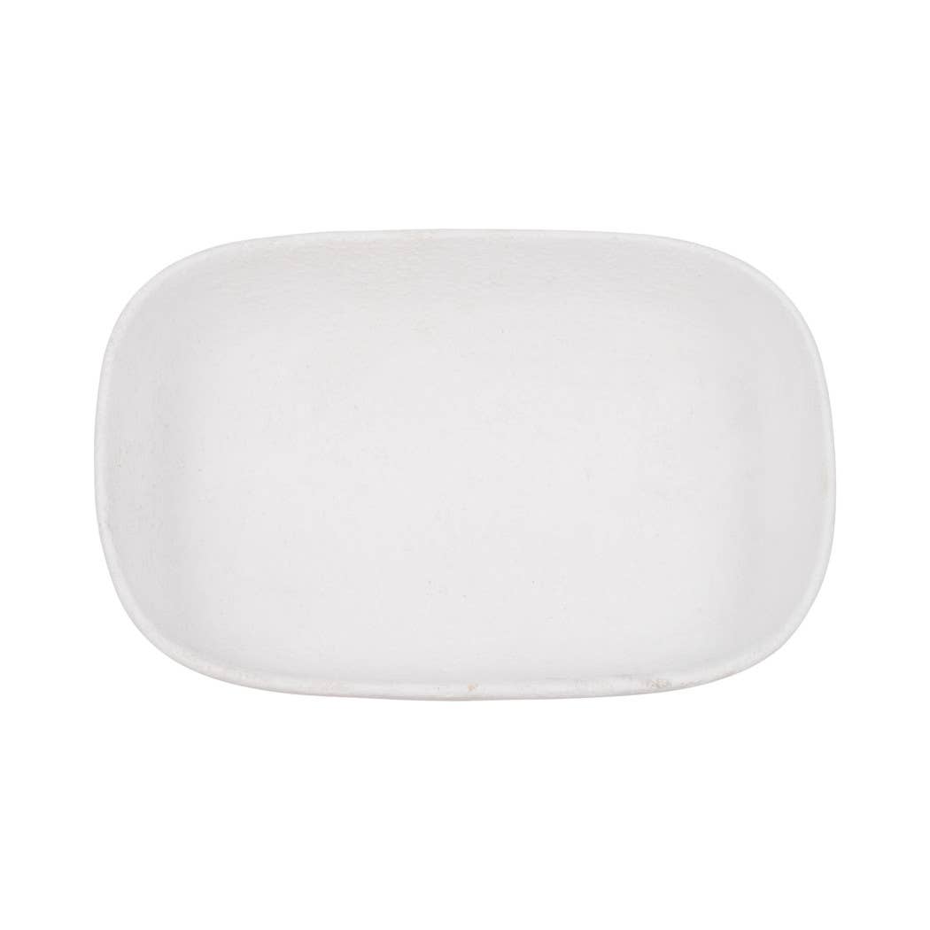 Decorative Bowl - White Ceramic Rounded Rectangle, 10 in.