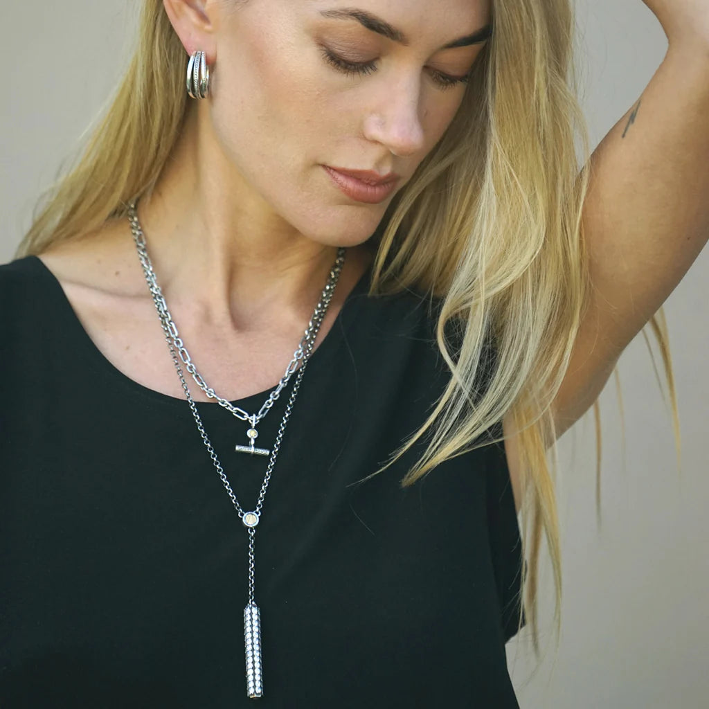 TAT2 DESIGNS Vintage Silver Colette Pavé Lariat Necklace 22”-24”