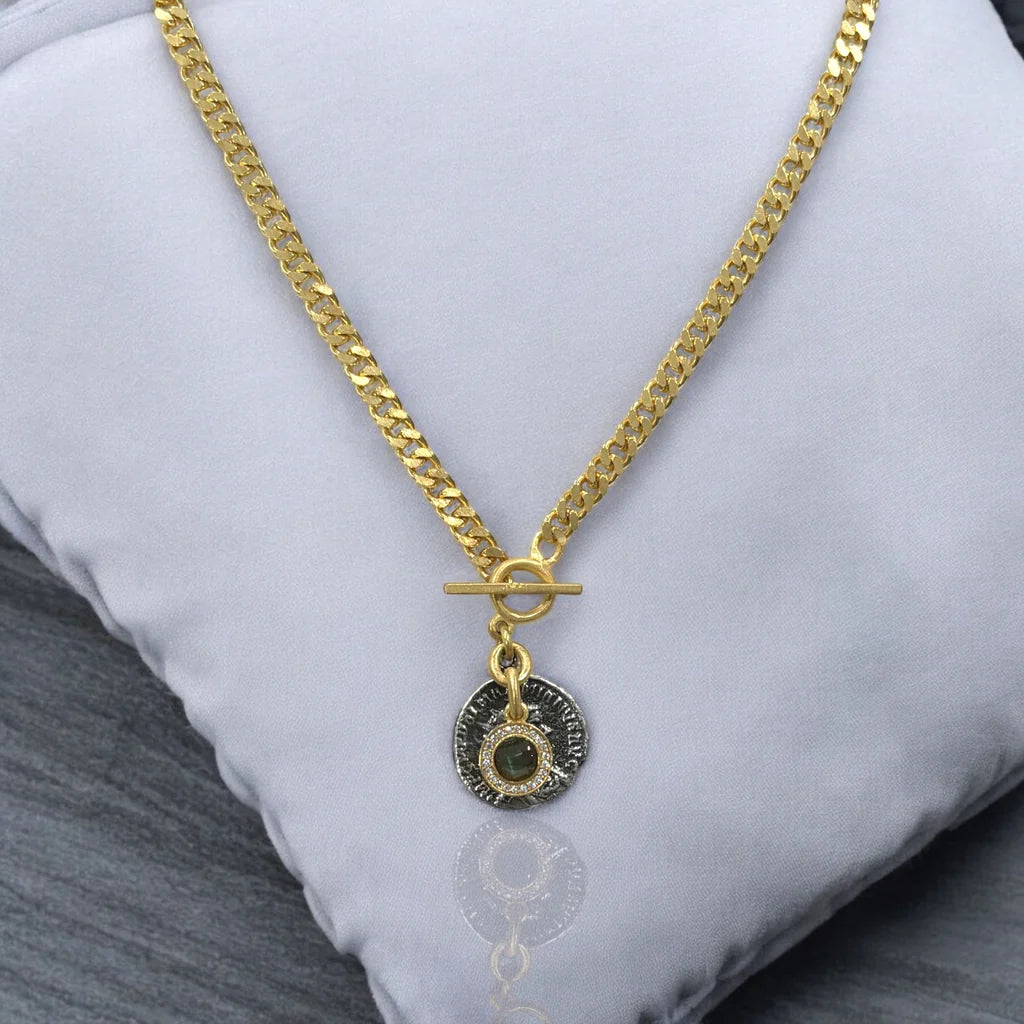 TAT2 DESIGNS Mini Gold Mesa Labradorite Charm Necklace 18”in