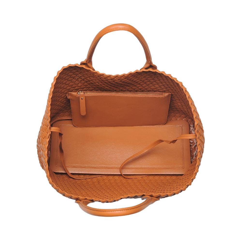 Ithaca Woven Vegan Leather Tote: Black