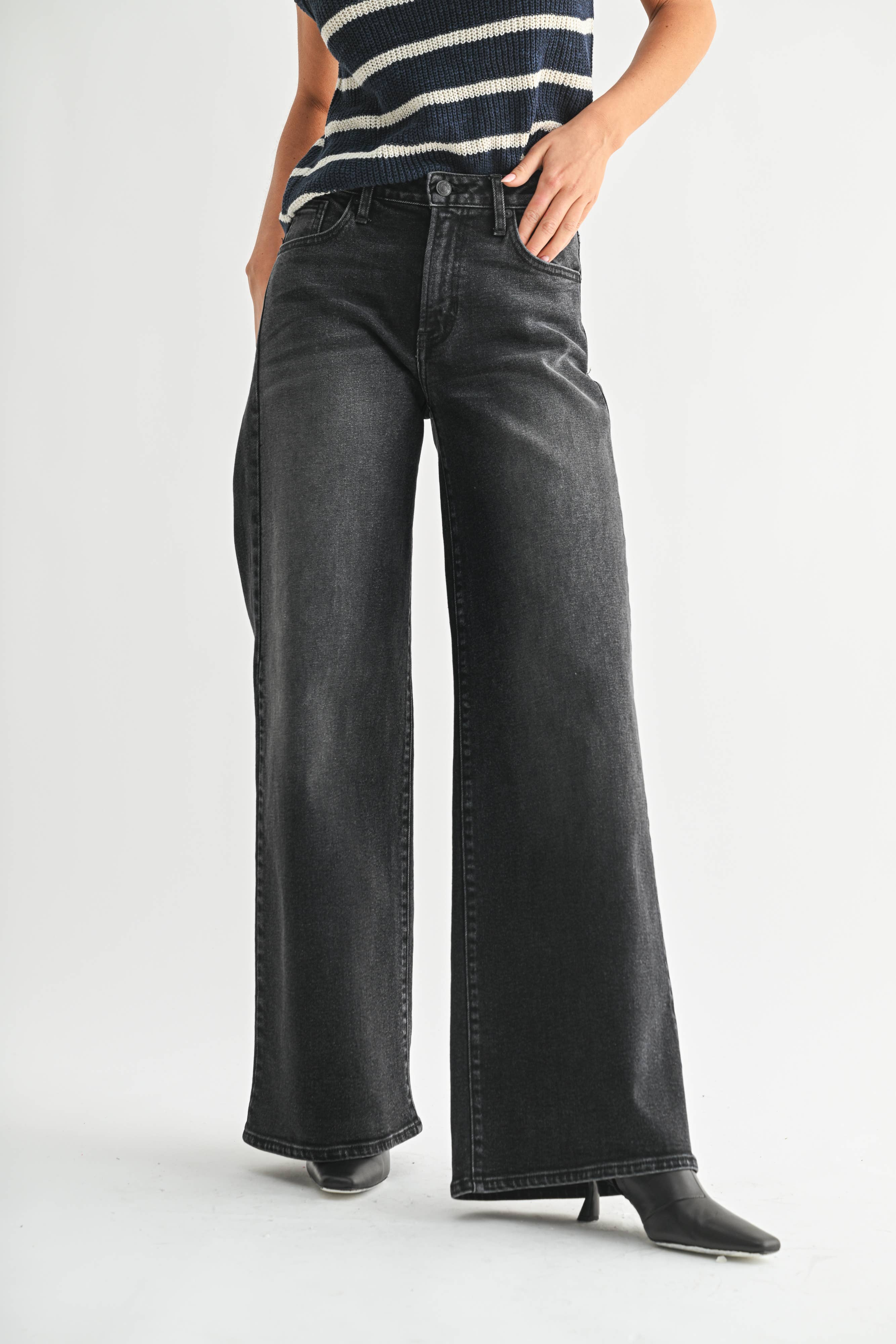 *PREORDER* JB COLLECTION Full Length Relaxed Ultra Wide Leg - WASHED BLACK