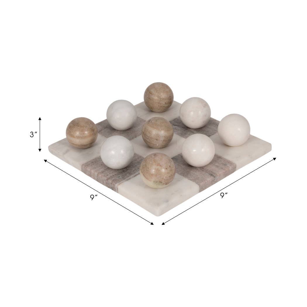 Table Top Game - Ivory Marble Elegant Tic-Tac-Toe, 9 in.