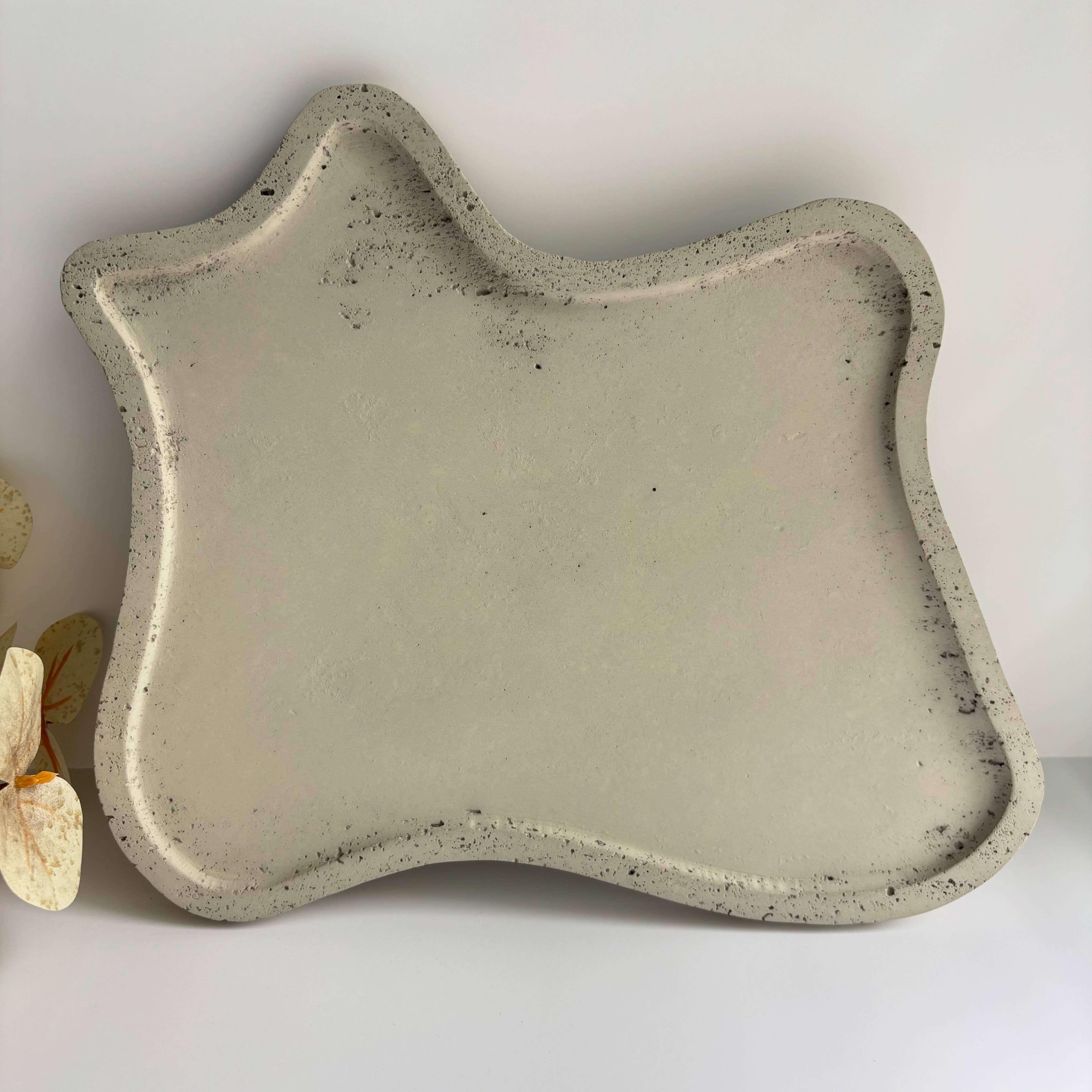 Nyx- Organic Concrete Tray | Centerpiece | Decorative Tray: Black Fusion Marble