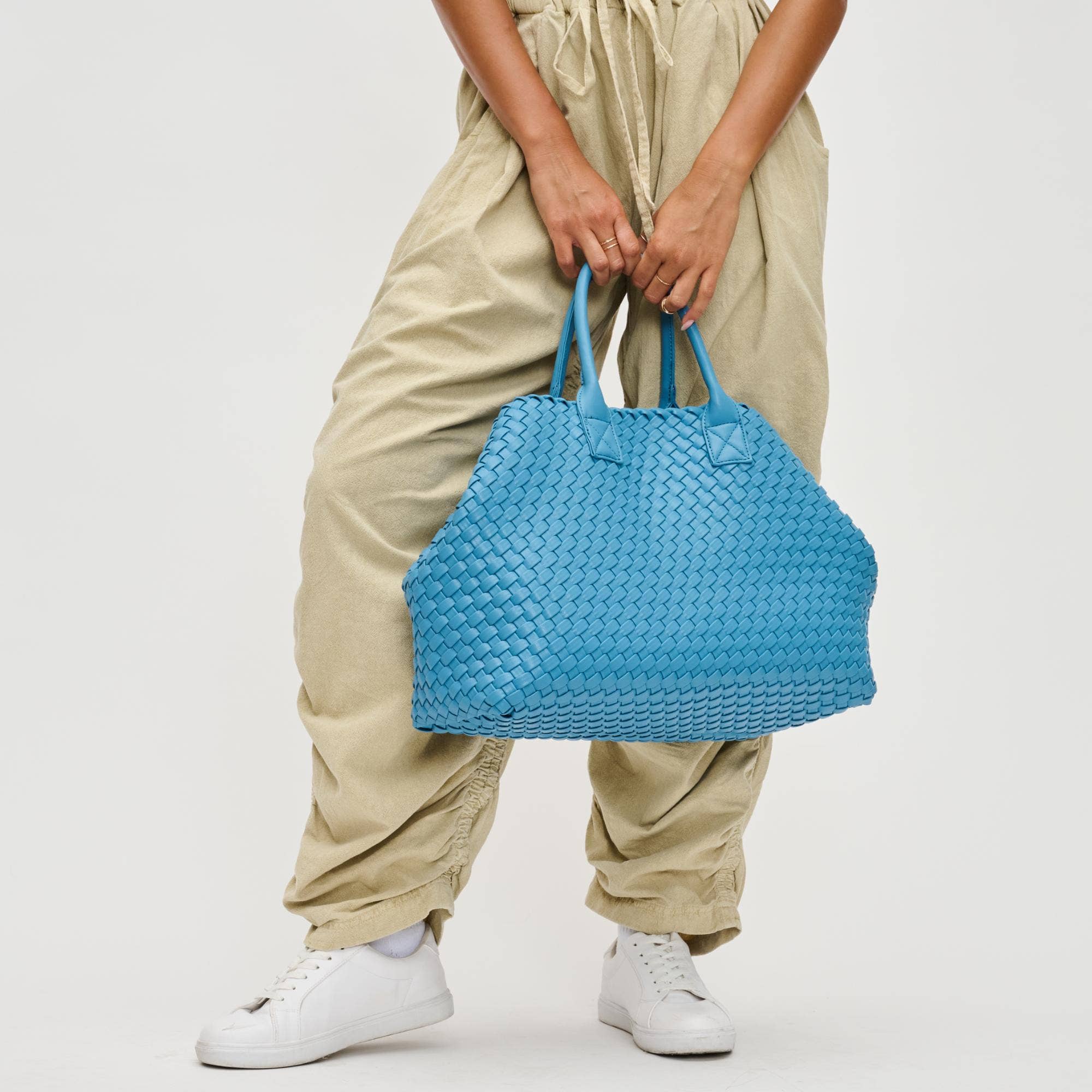 Ithaca Woven Vegan Leather Tote: Black