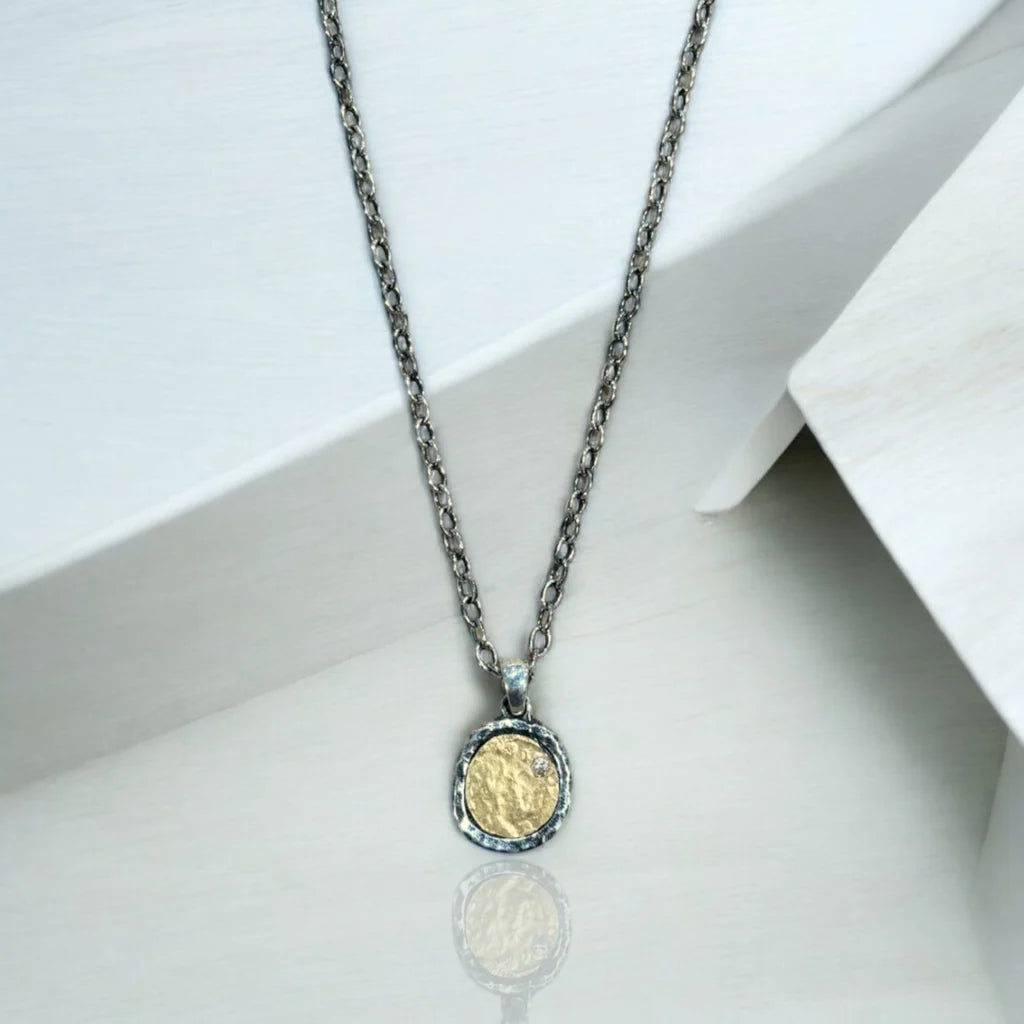 TAT2 DESIGNS Vintage Silver Pavia Coin Pavé Frame Necklace 16”in