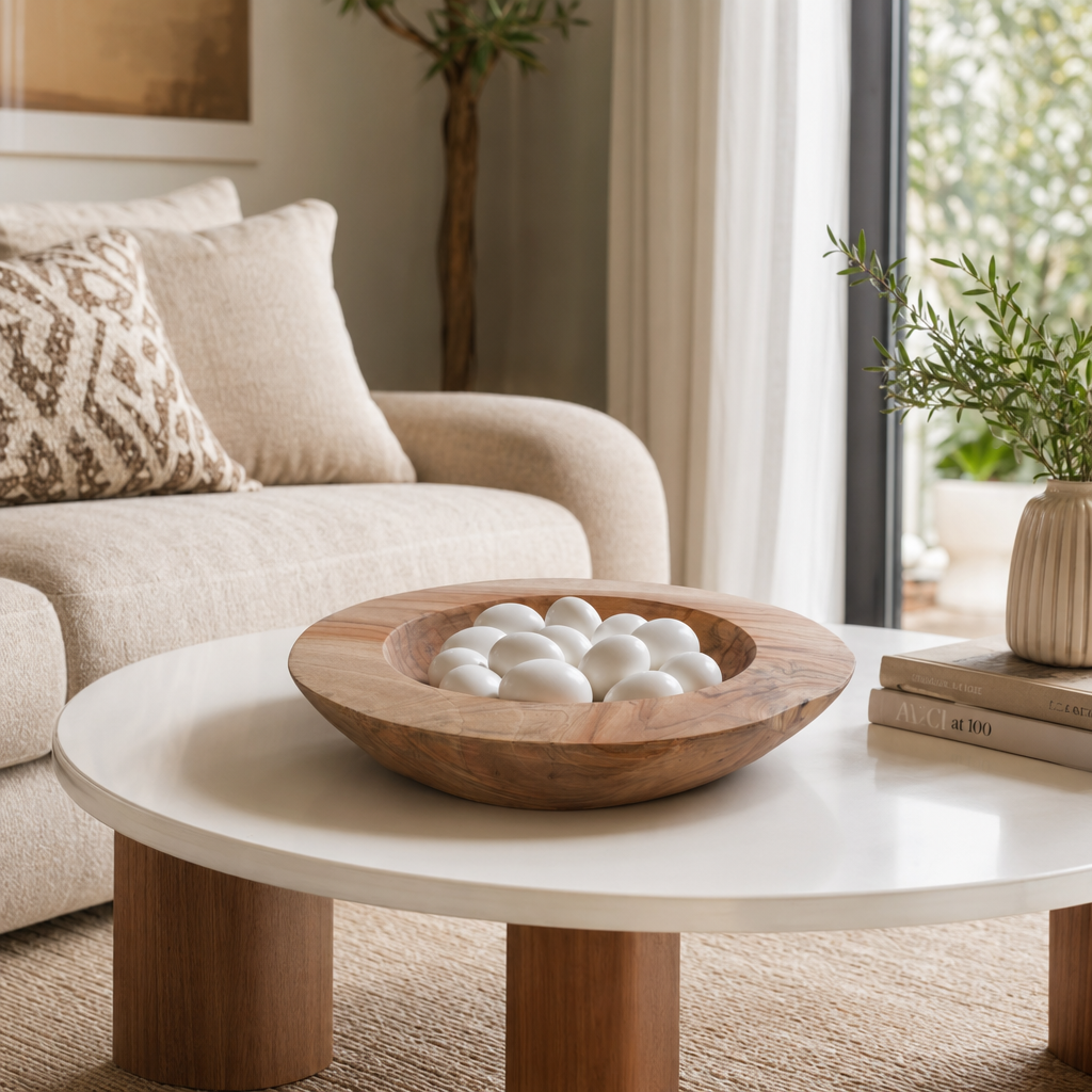 Decorative Bowl - Brown Teak Wood Round Organic, 16 in.