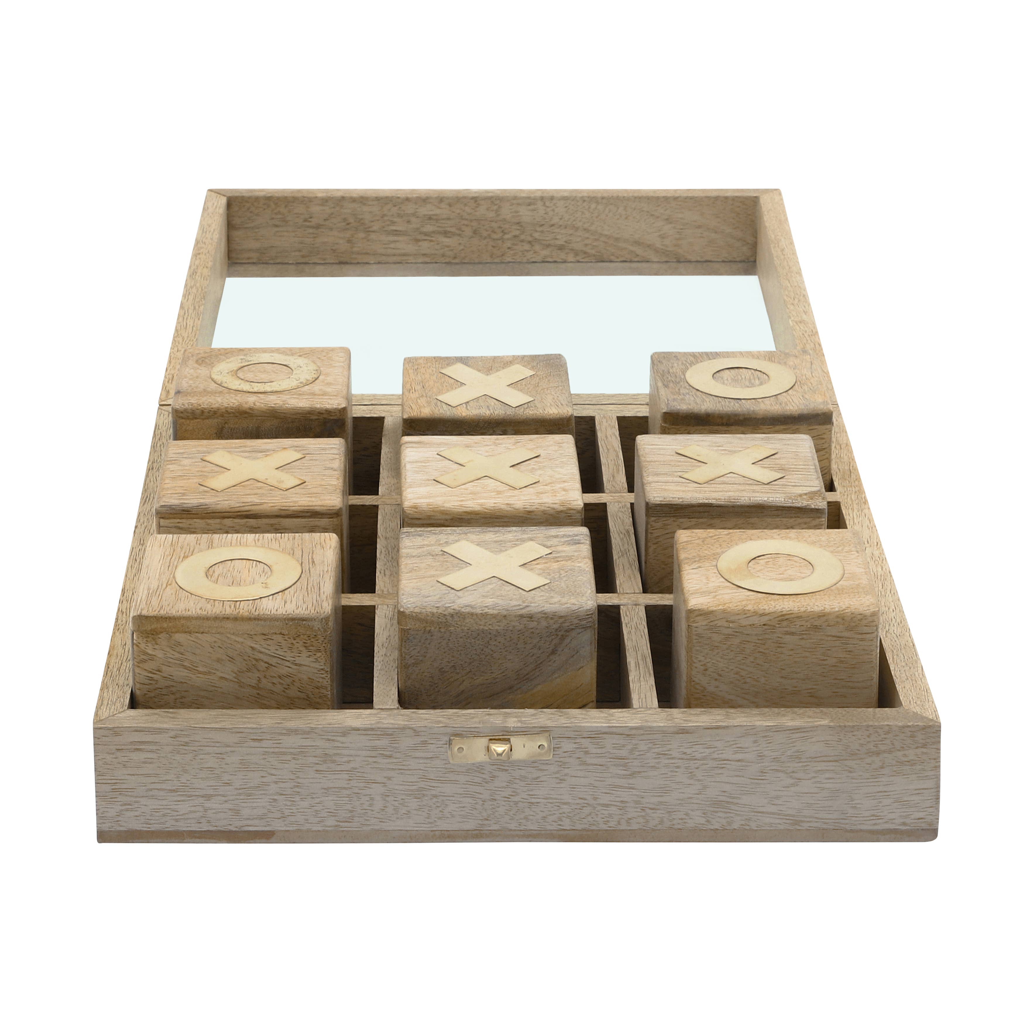 Tic-Tac-Toe Game Set - Brown Wood/Glass Square