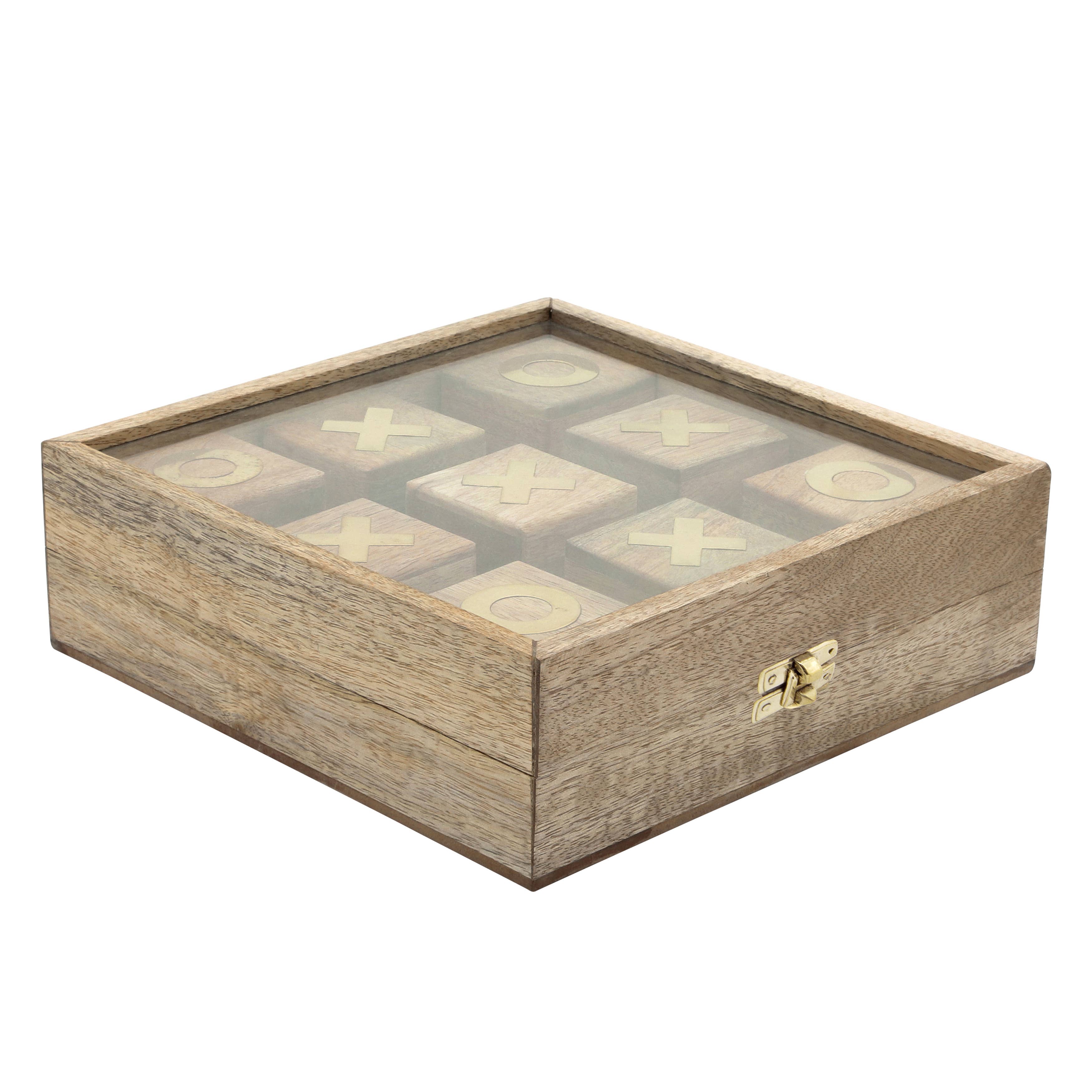 Tic-Tac-Toe Game Set - Brown Wood/Glass Square