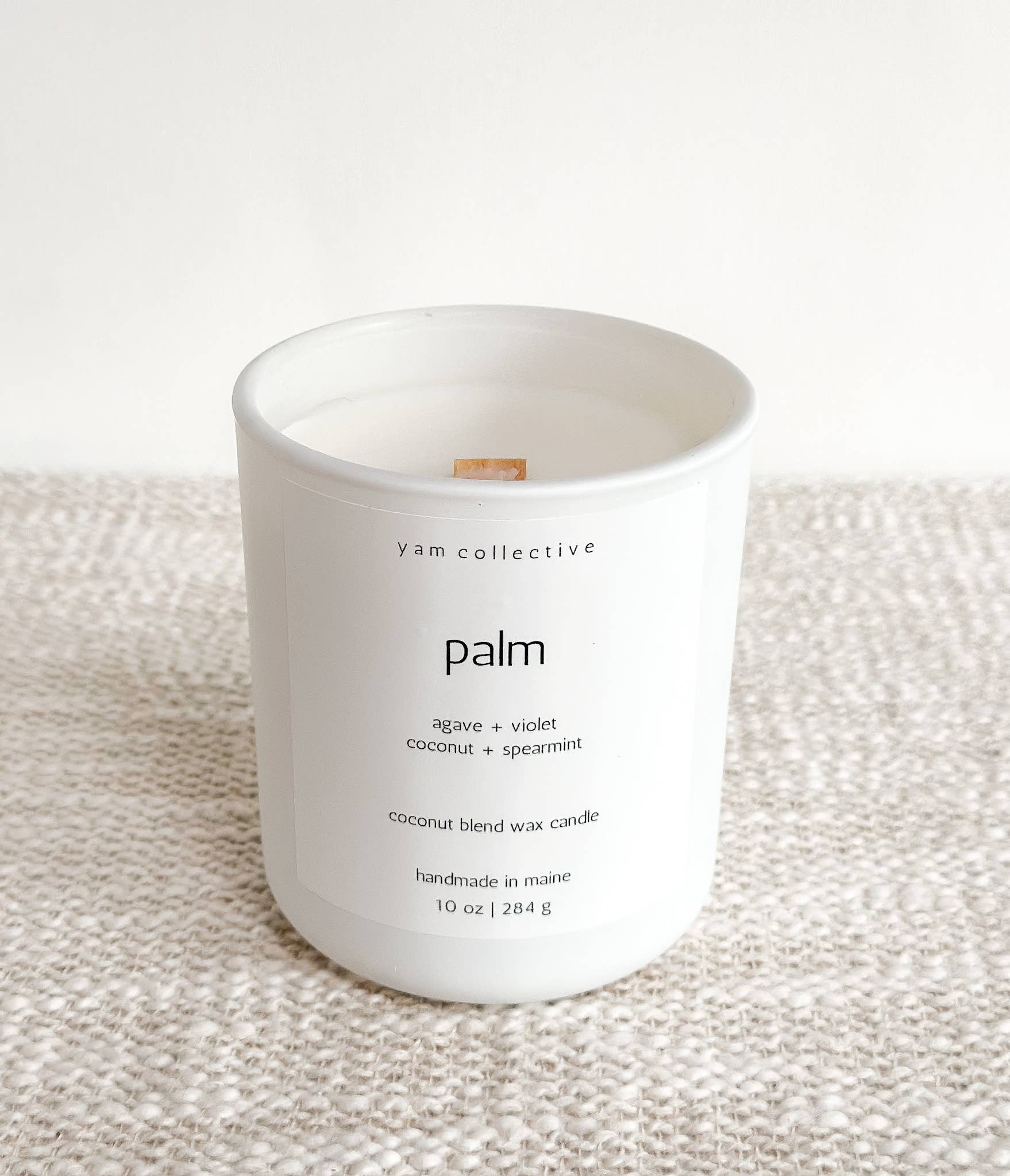Palm - 10 oz Violet + Coconut Matte White Glass Candle: Dust Cover