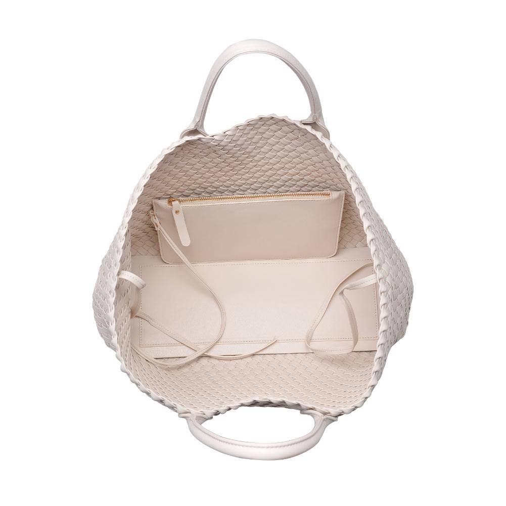 Ithaca Woven Vegan Leather Tote: Black