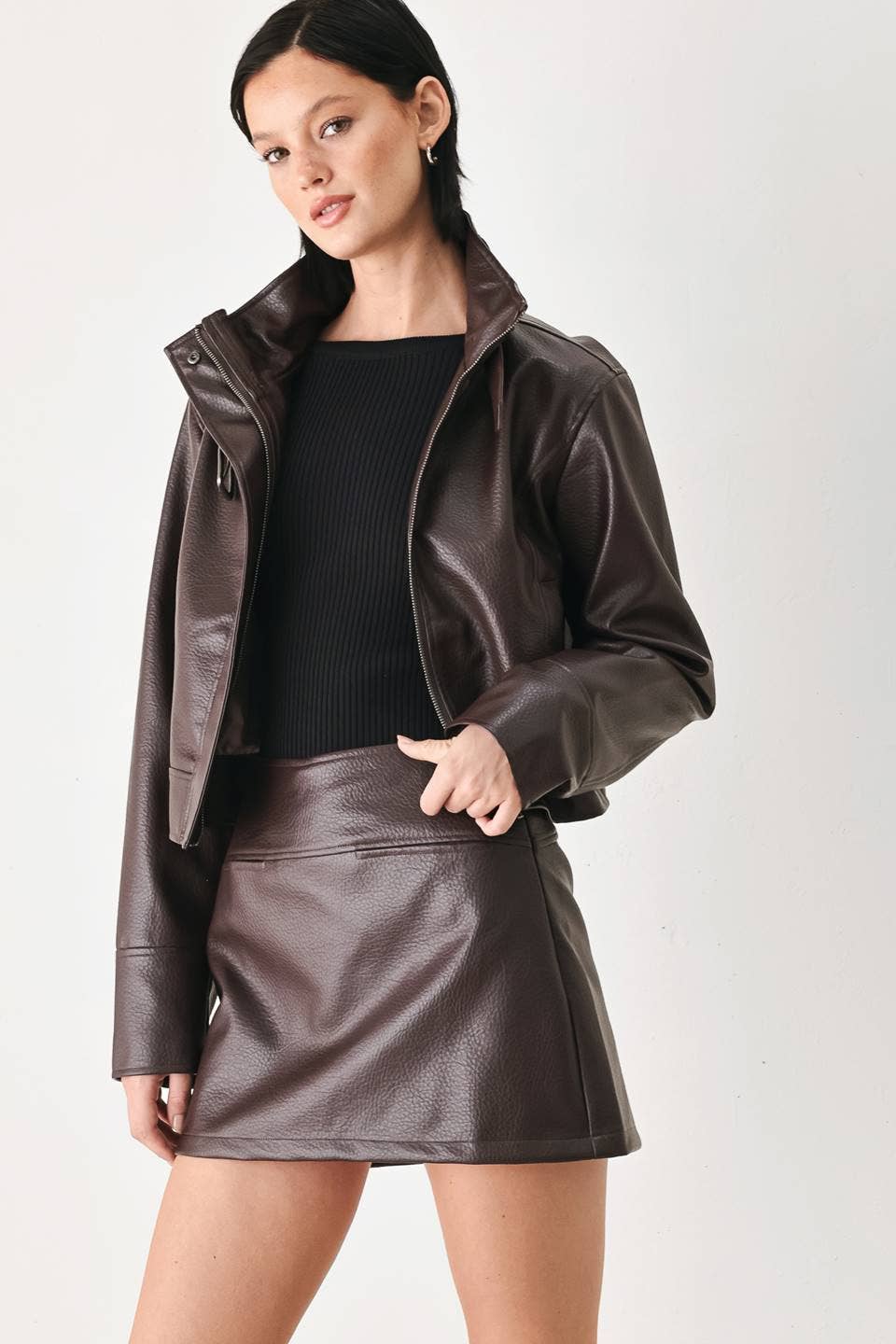 *PREORDER* FLYING TOMATO Brown Faux Leather Skort