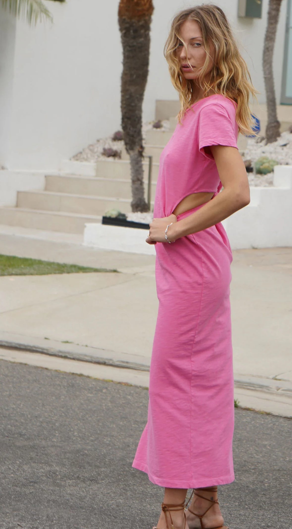 LNA Mayor Reversible Maxi Dress- Candy Pink