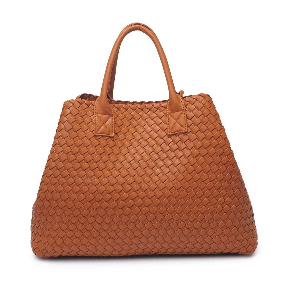 Ithaca Woven Vegan Leather Tote: Black
