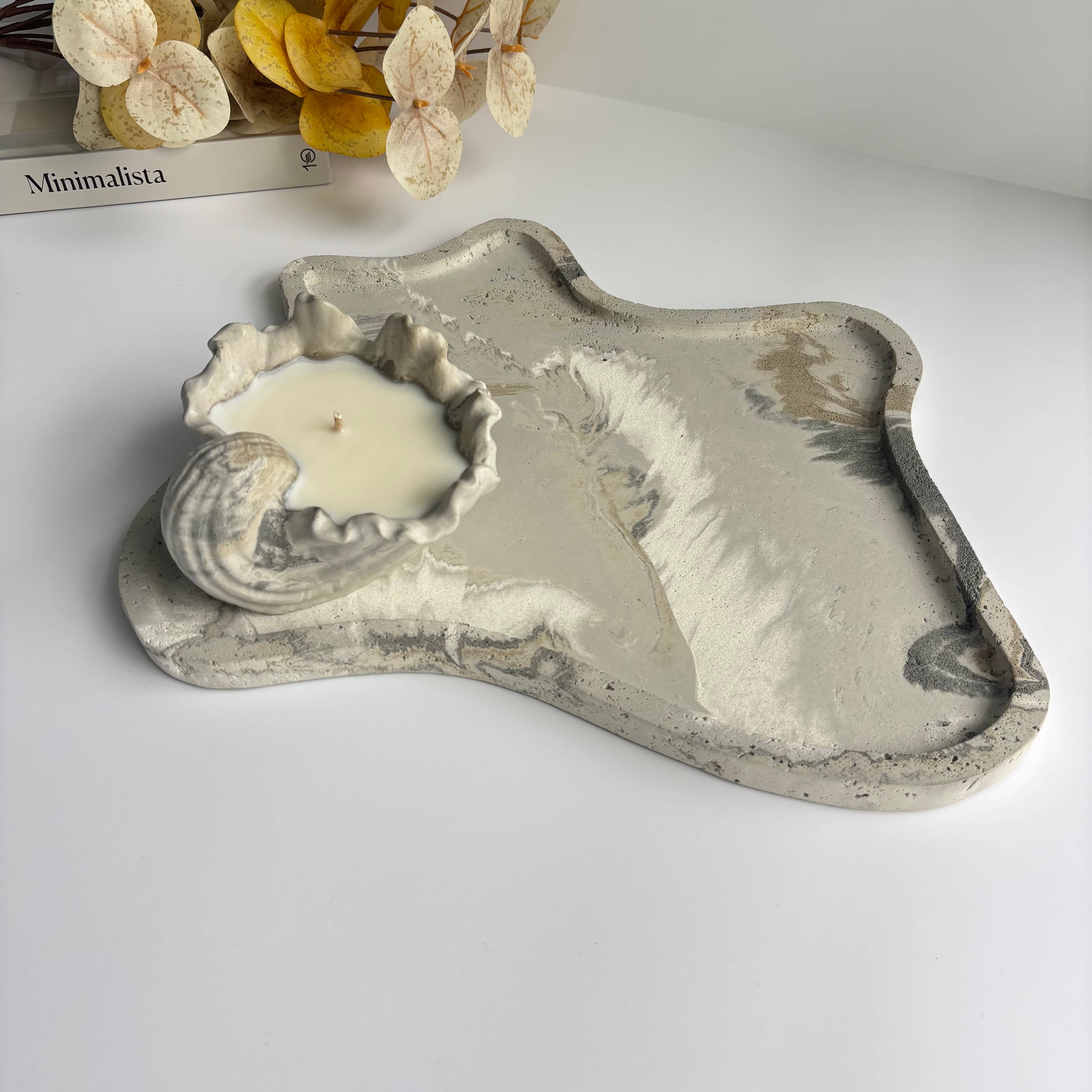Nyx- Organic Concrete Tray | Centerpiece | Decorative Tray: Black Fusion Marble