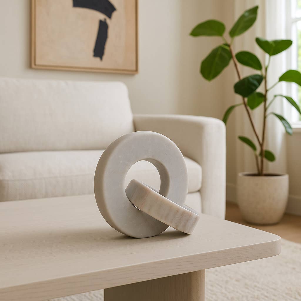 Sculpture Double Ring - White/Beige Marble Finish, 6 in.