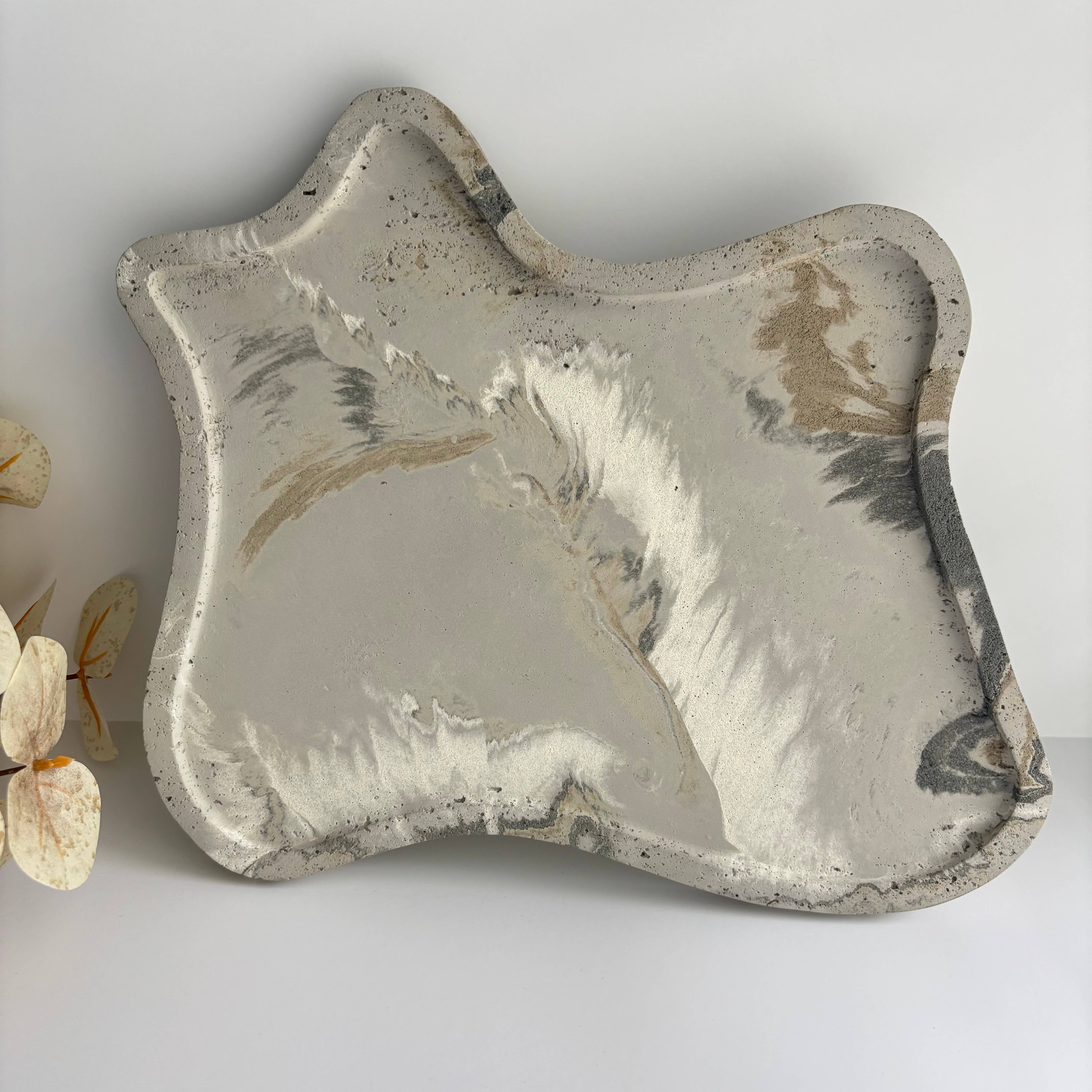 Nyx- Organic Concrete Tray | Centerpiece | Decorative Tray: Black Fusion Marble