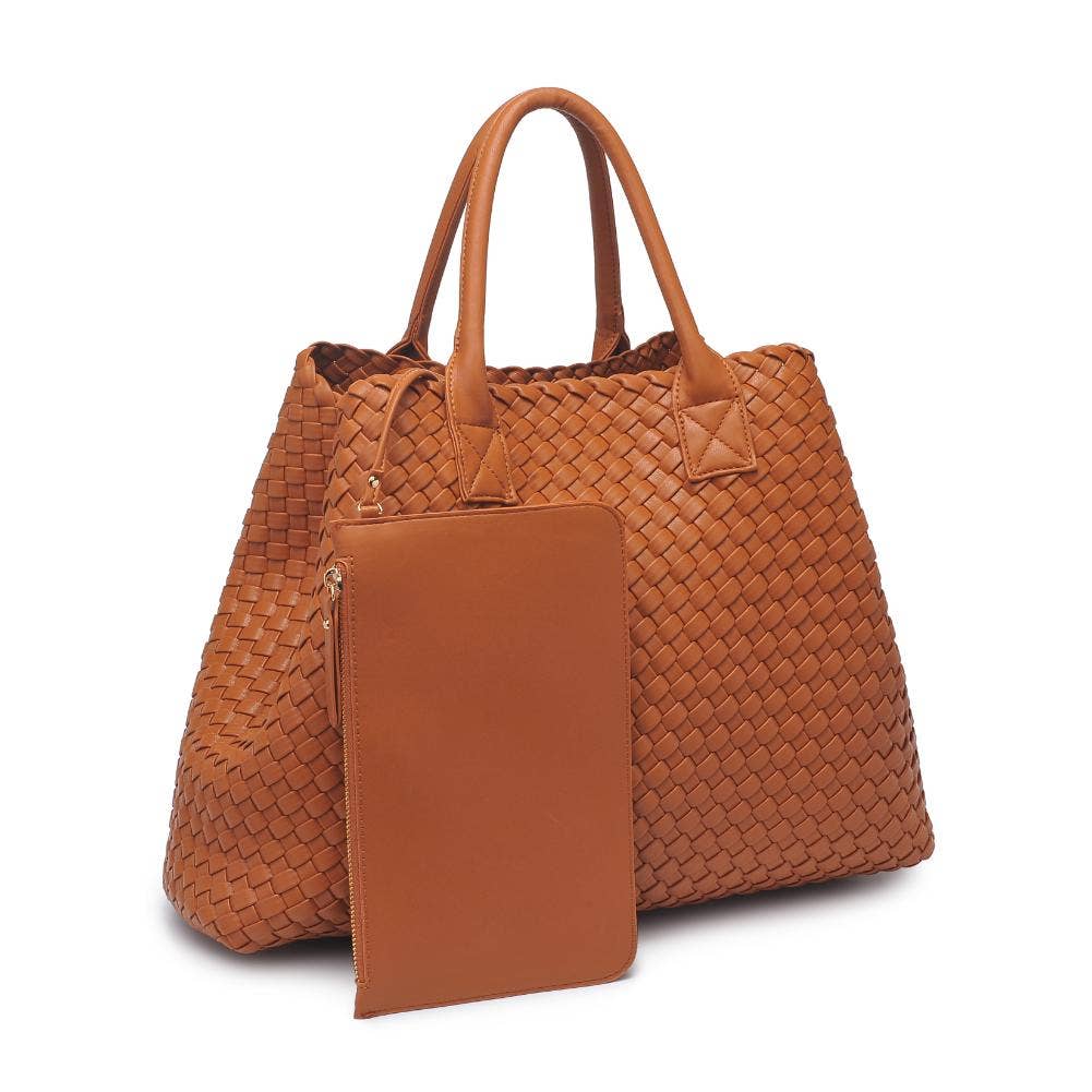 Ithaca Woven Vegan Leather Tote: Black