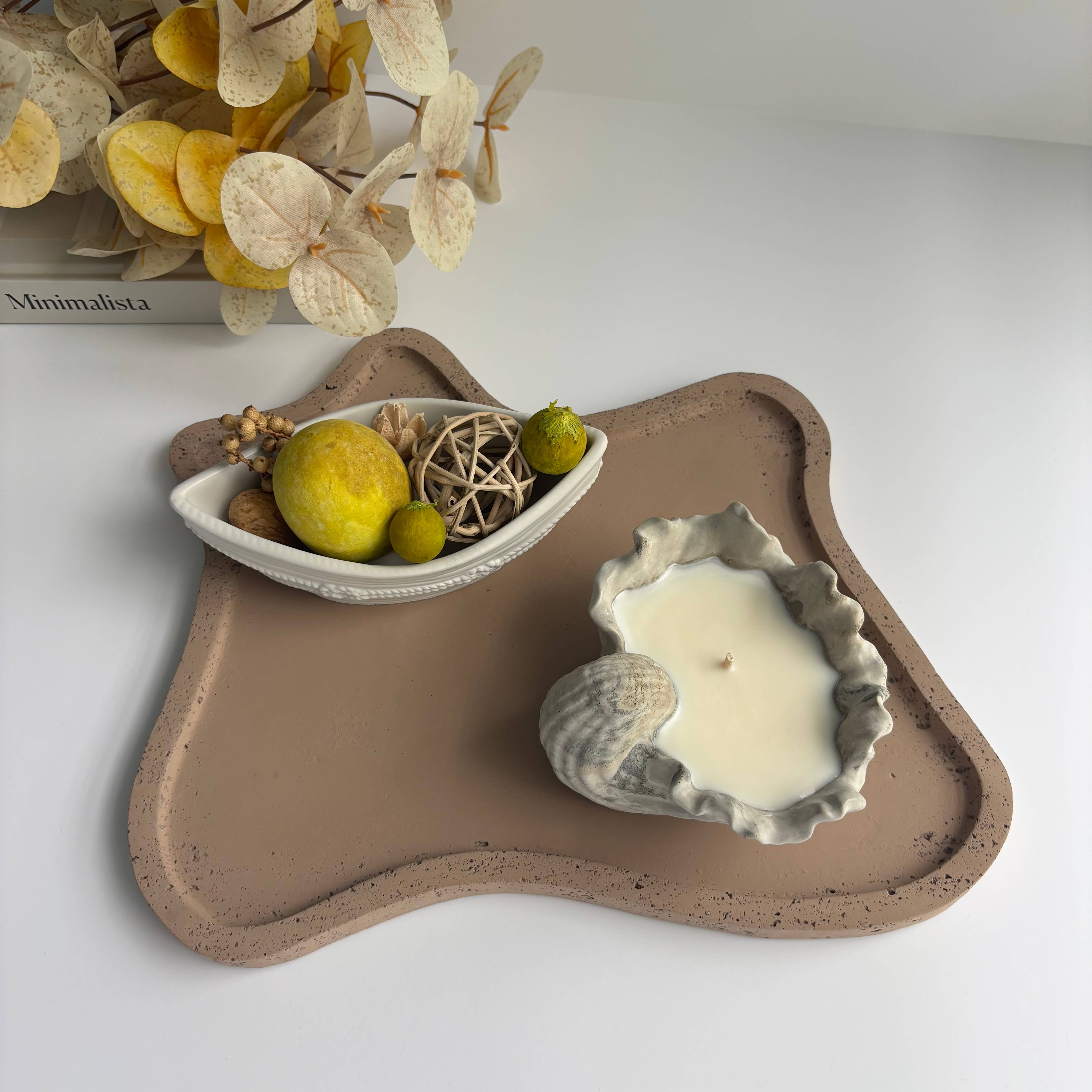 Nyx- Organic Concrete Tray | Centerpiece | Decorative Tray: Black Fusion Marble