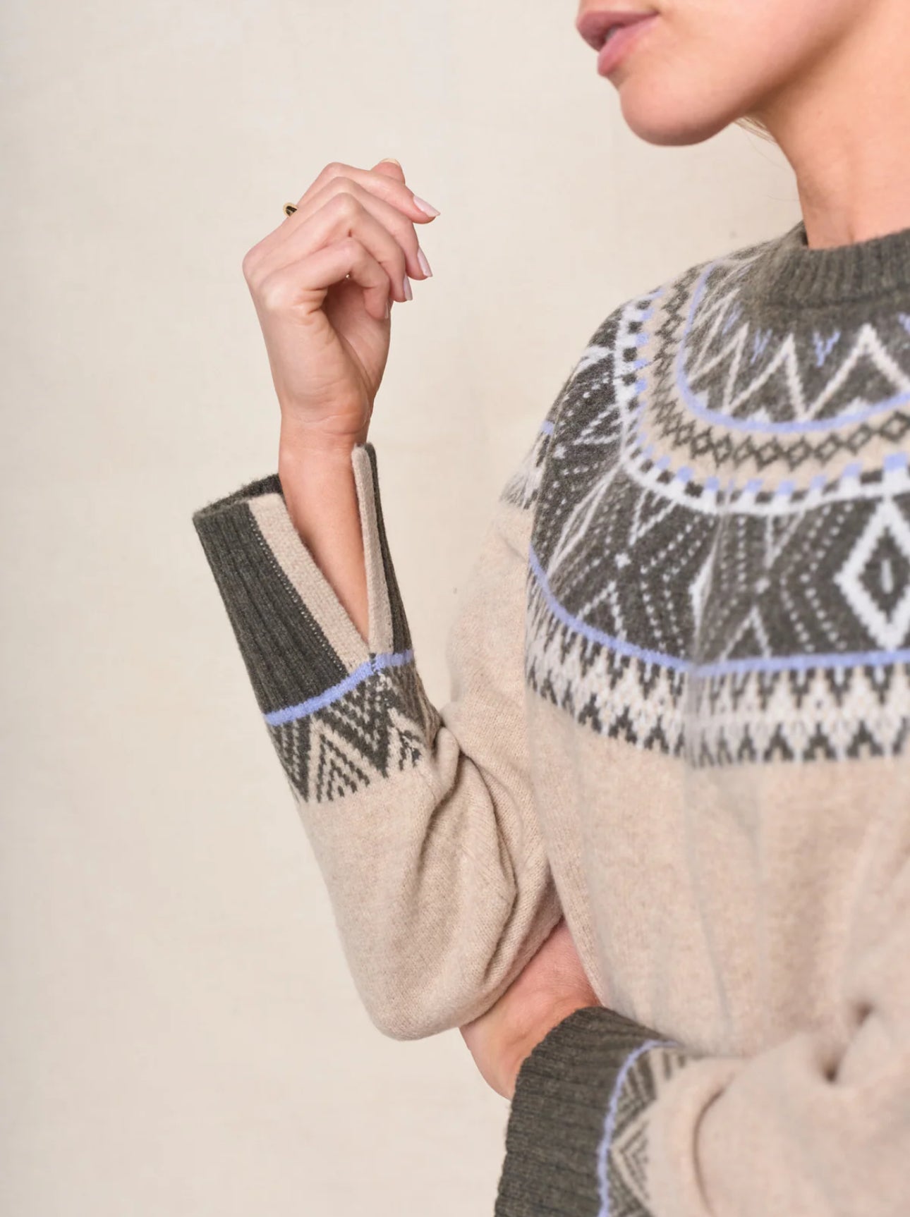 STATESIDE Fairisle Button Sweater in Thyme Multi