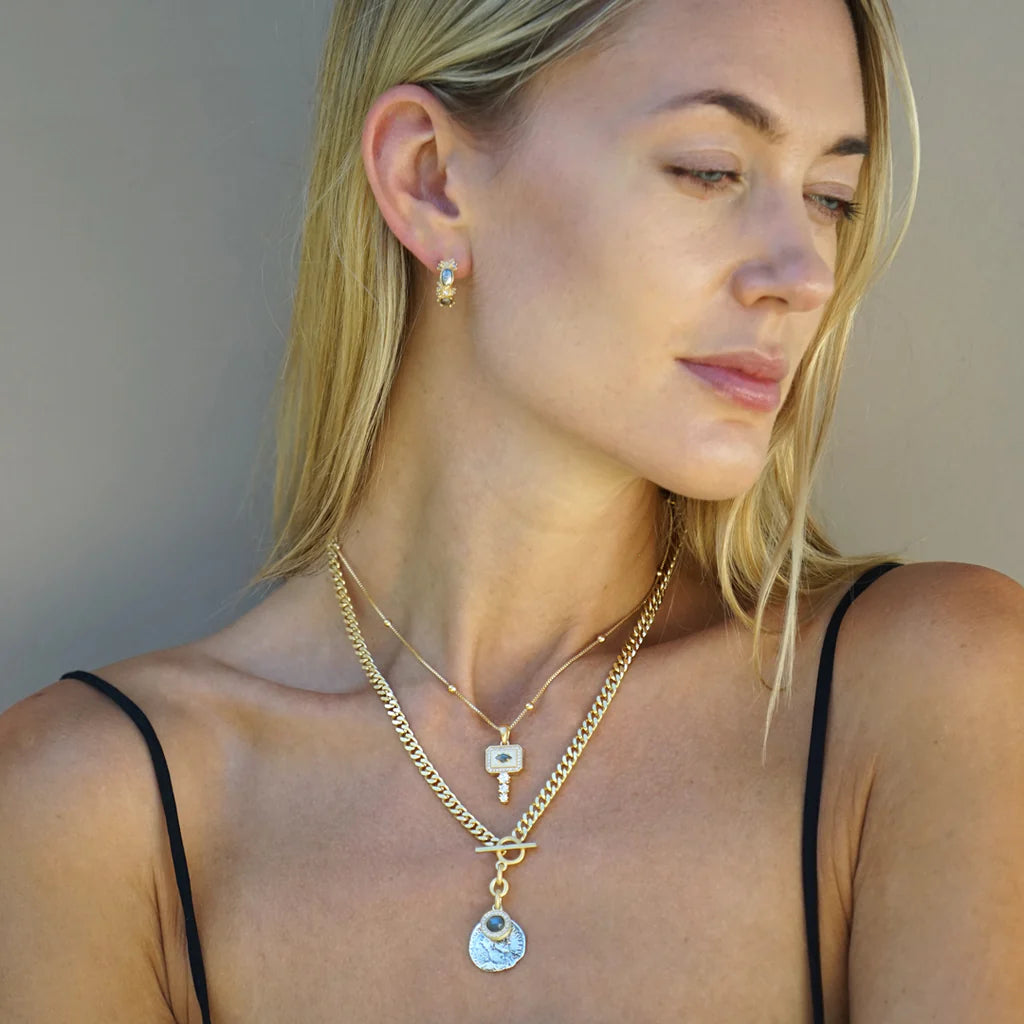 TAT2 DESIGNS Mini Gold Mesa Labradorite Charm Necklace 18”in