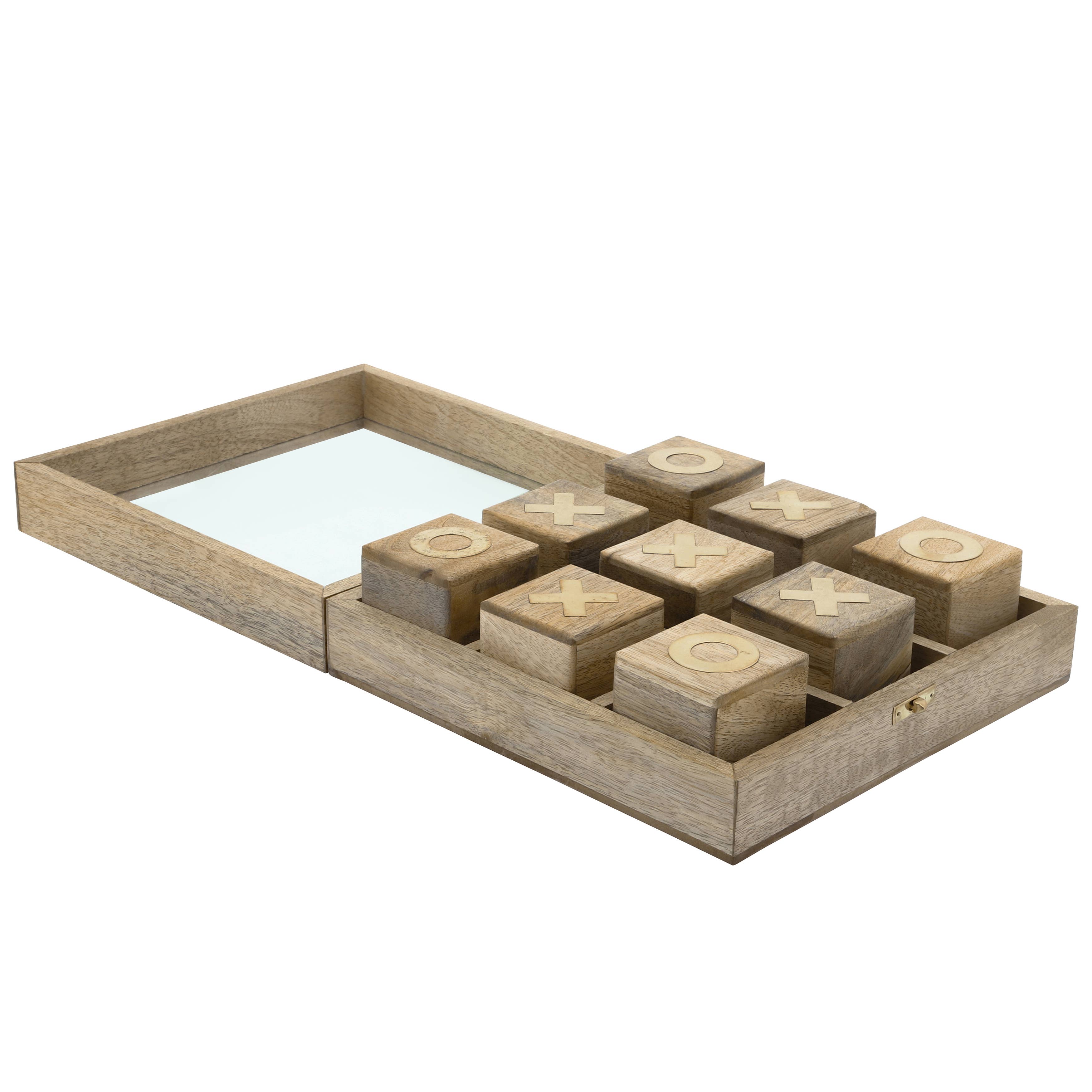 Tic-Tac-Toe Game Set - Brown Wood/Glass Square