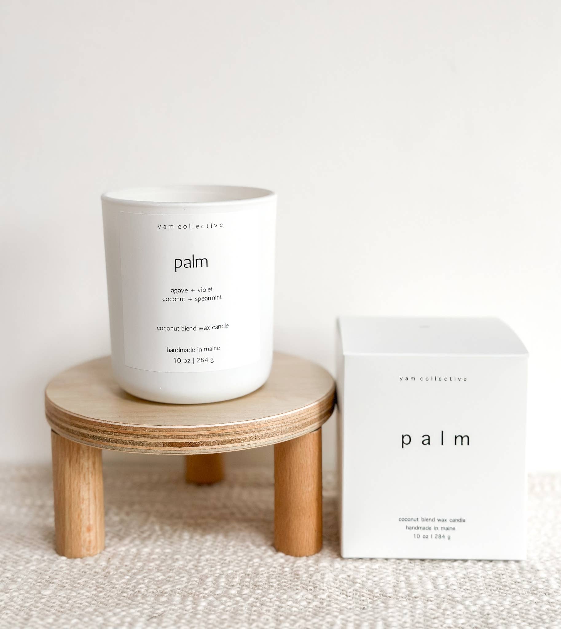 Palm - 10 oz Violet + Coconut Matte White Glass Candle: Dust Cover