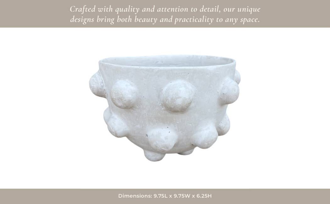 Decorative Bowl - White Ceramic Hobnail Exterior, 6 in.