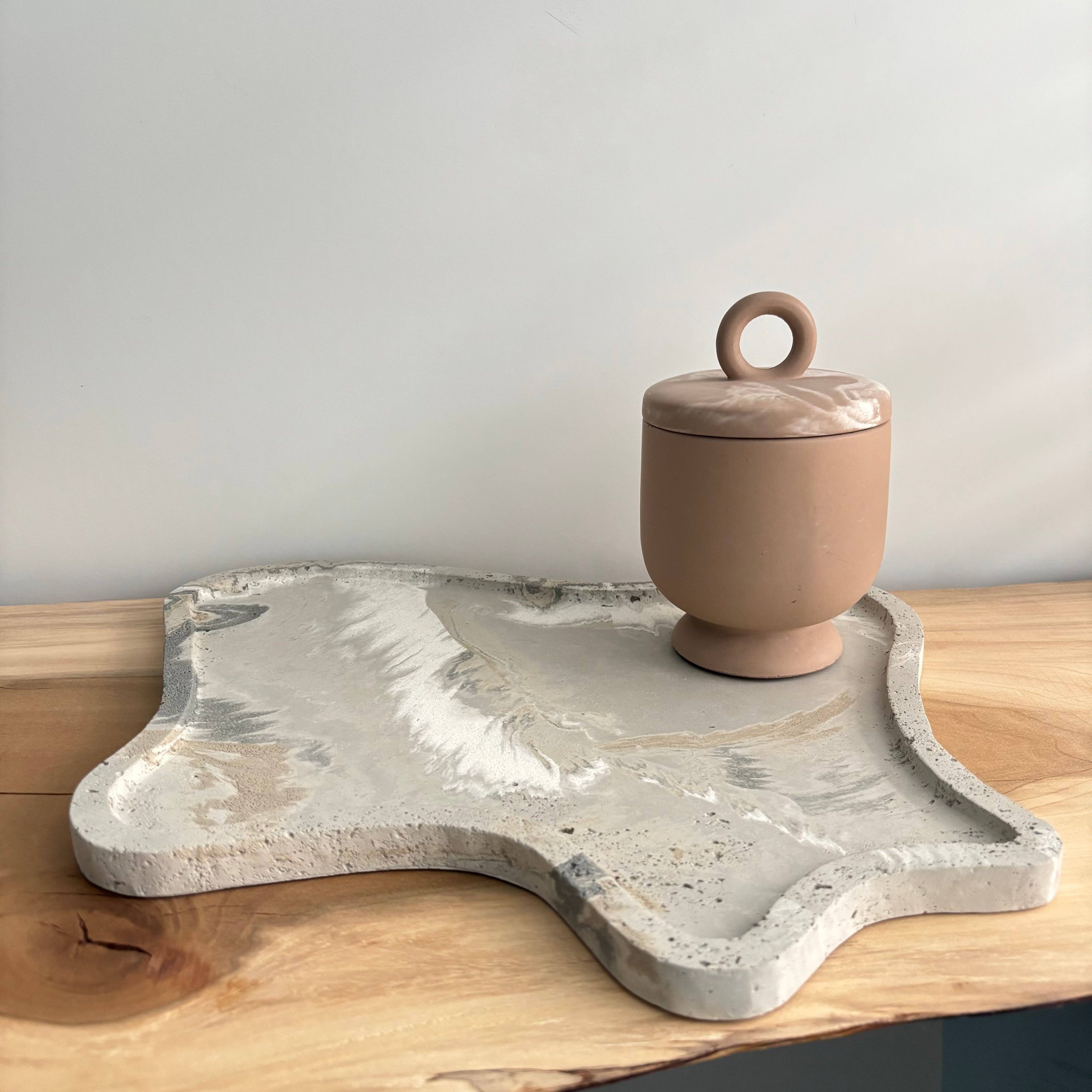 Nyx- Organic Concrete Tray | Centerpiece | Decorative Tray: Black Fusion Marble