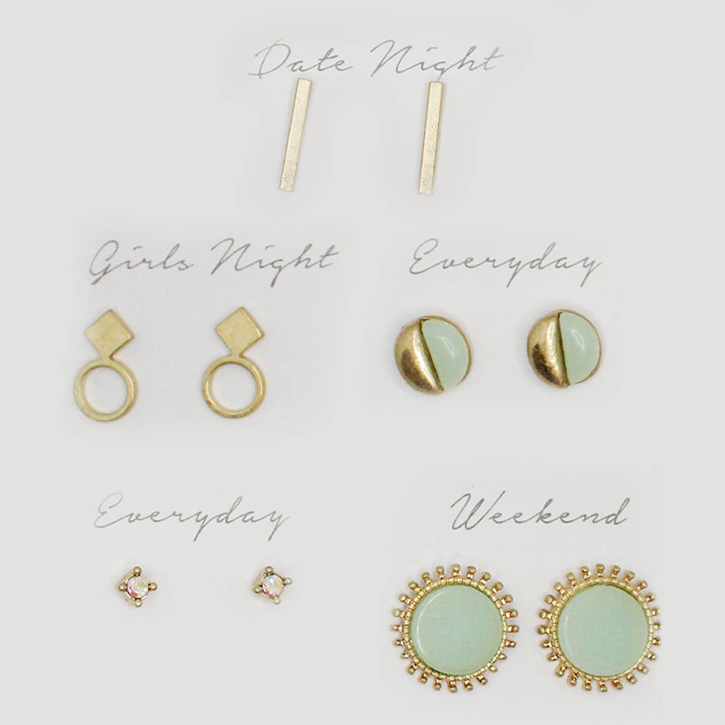 5 Pairs Multipack Stud Earrings Set with Gift Box: MIT / ONE SIZE