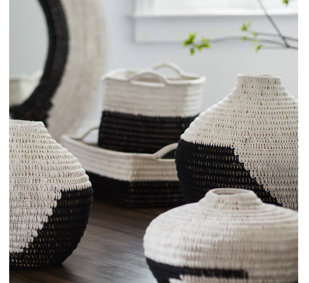 Palecek Black And White Woven Viggo Urn-The Life ™ Boutique | Westfield, NJ-The Life ™ Boutique | Westfield, NJ