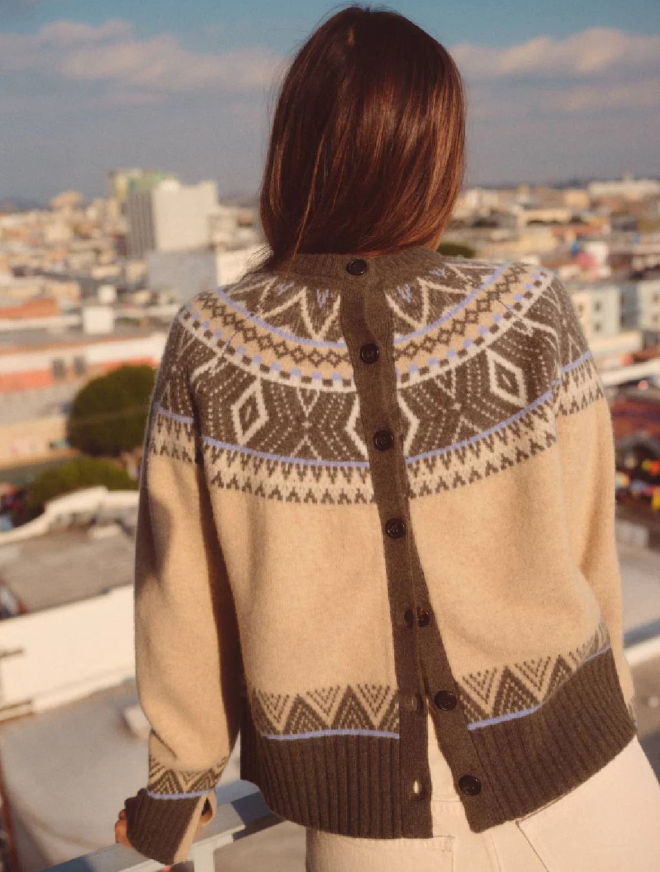 STATESIDE Fairisle Button Sweater in Thyme Multi