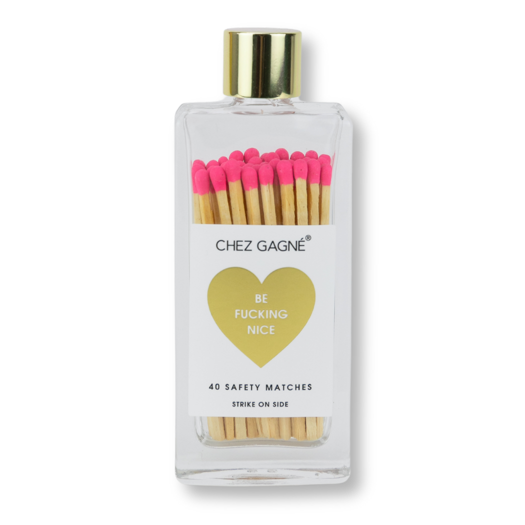 Be Fucking Nice - Glass Bottle Safety Matches - Bright Pink