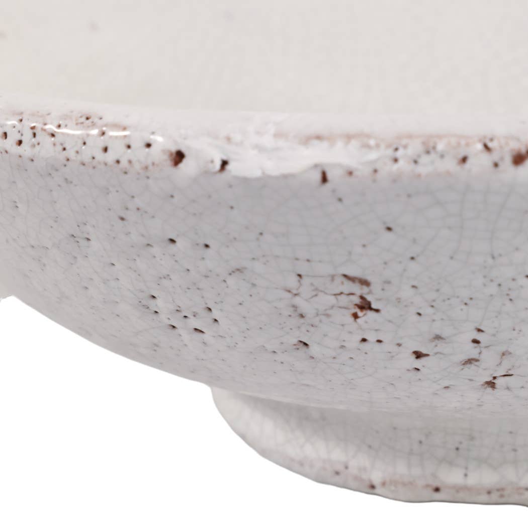 Decorative Bowl - White Terracotta Crackle Finish, 12 in.