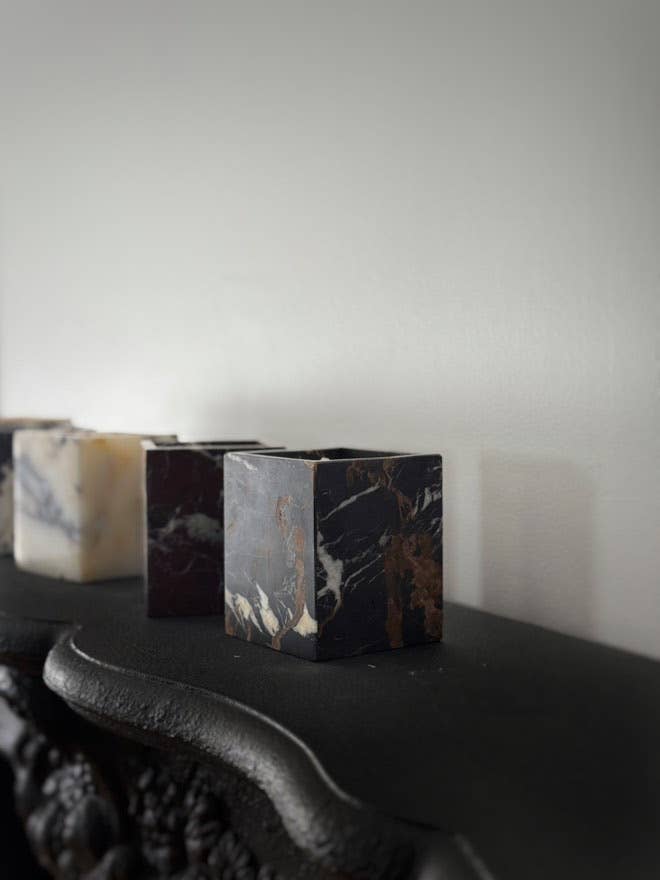 Marble Candle — Black, White Veins