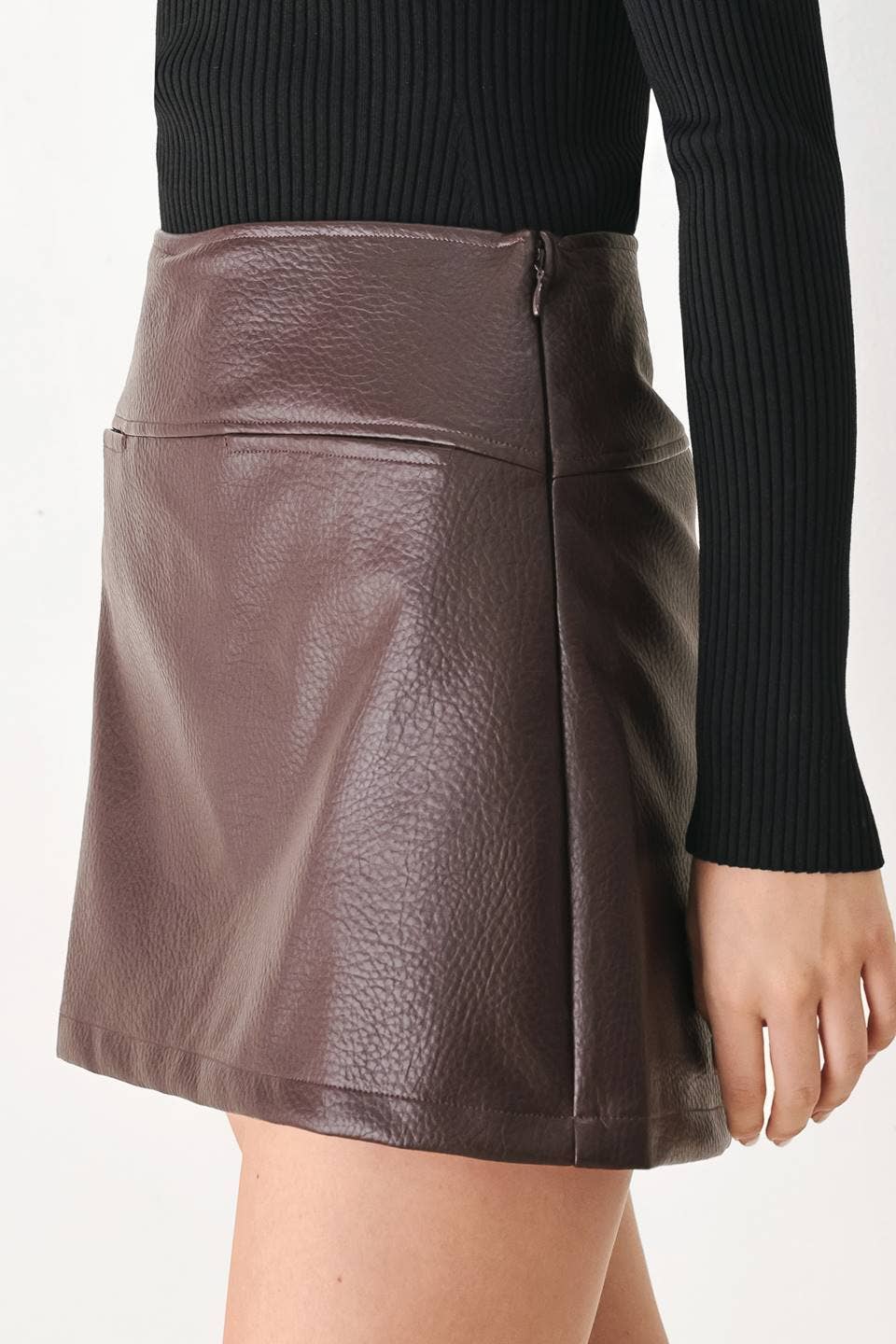 *PREORDER* FLYING TOMATO Brown Faux Leather Skort