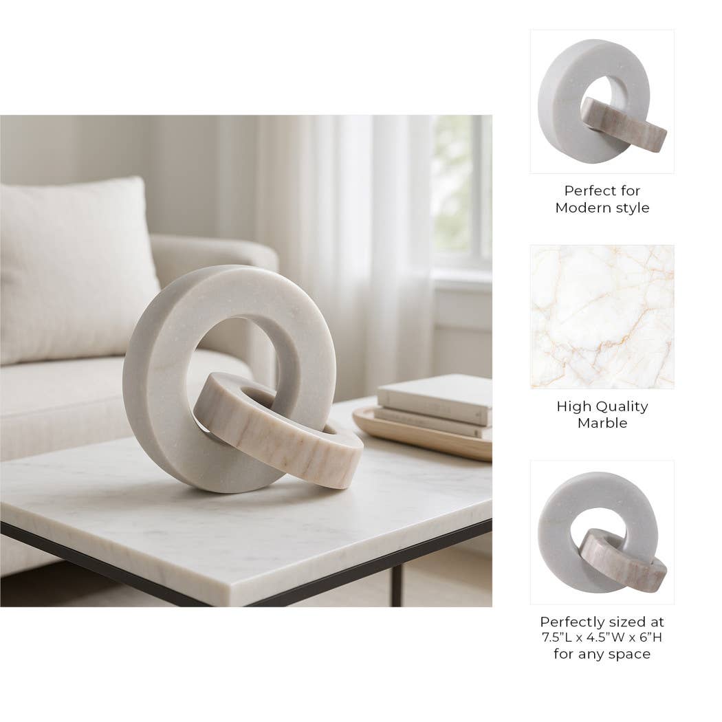 Sculpture Double Ring - White/Beige Marble Finish, 6 in.