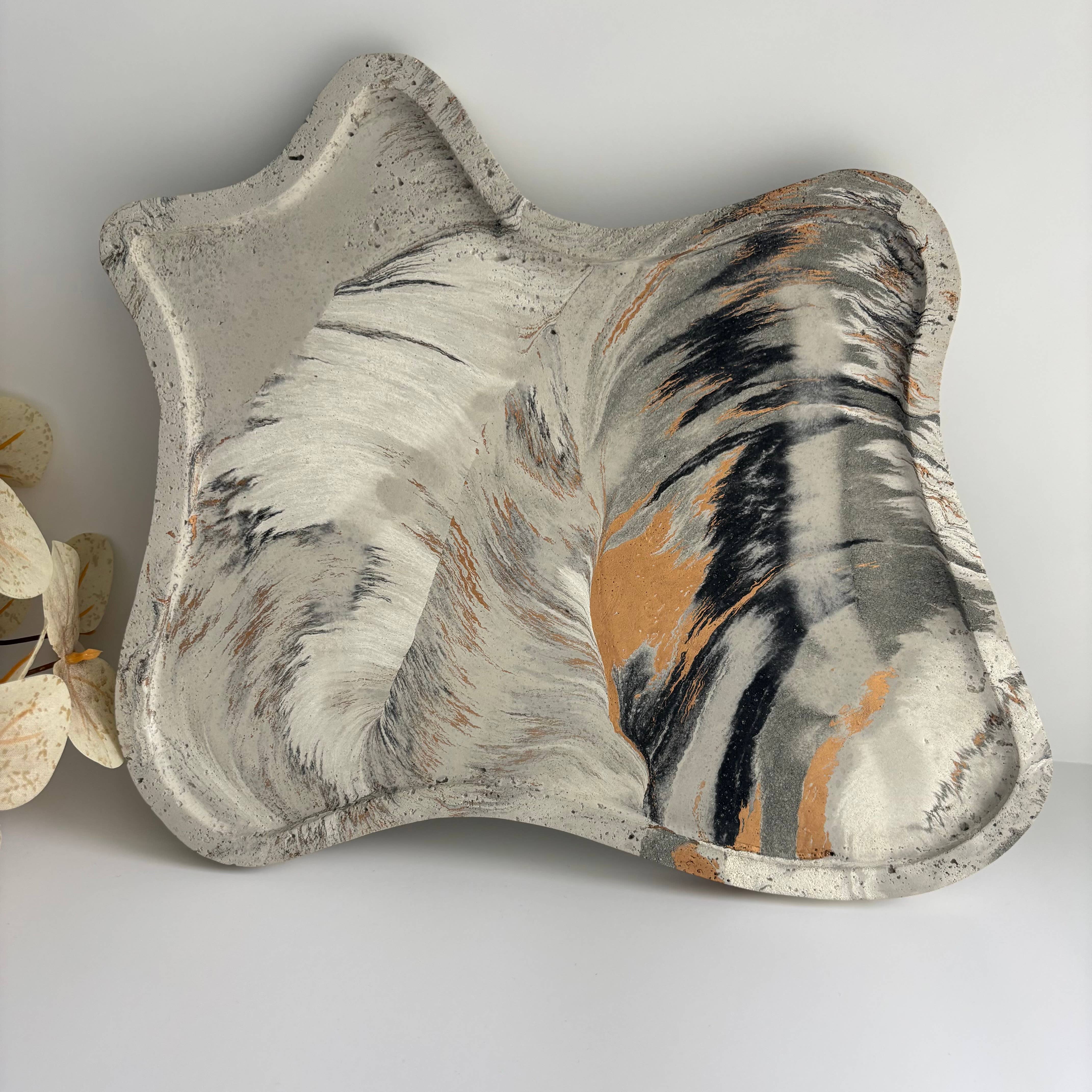 Nyx- Organic Concrete Tray | Centerpiece | Decorative Tray: Black Fusion Marble