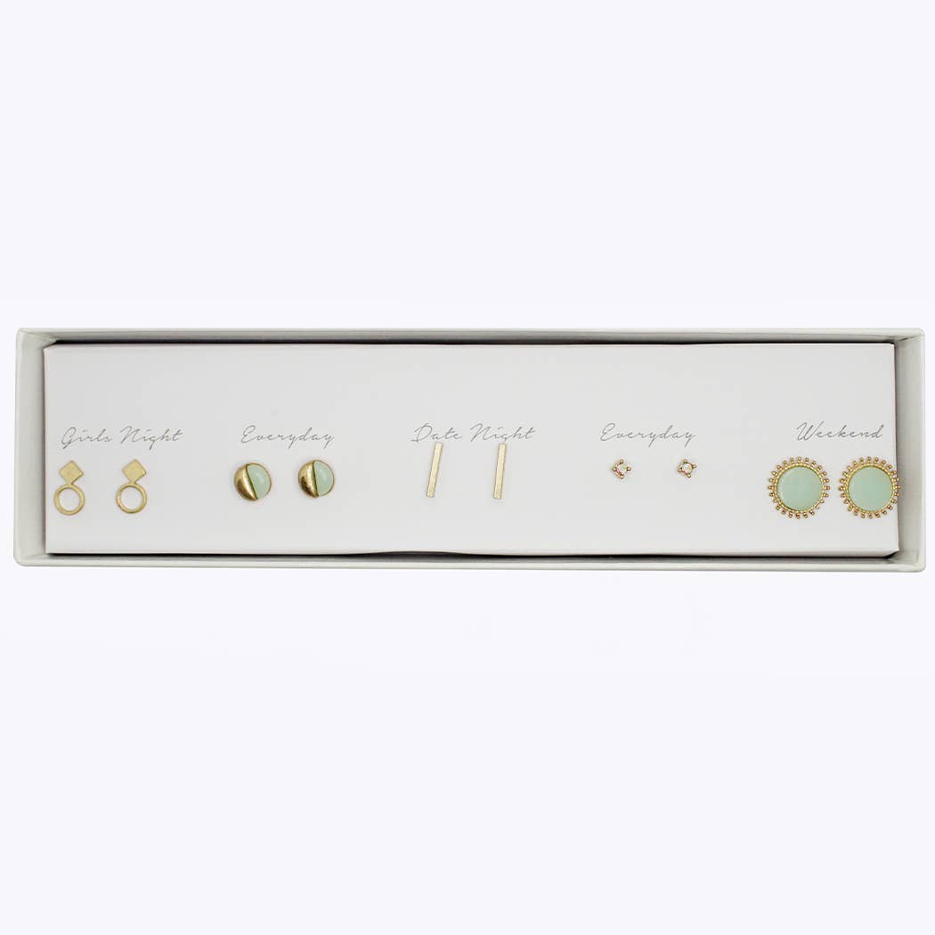 5 Pairs Multipack Stud Earrings Set with Gift Box: MIT / ONE SIZE