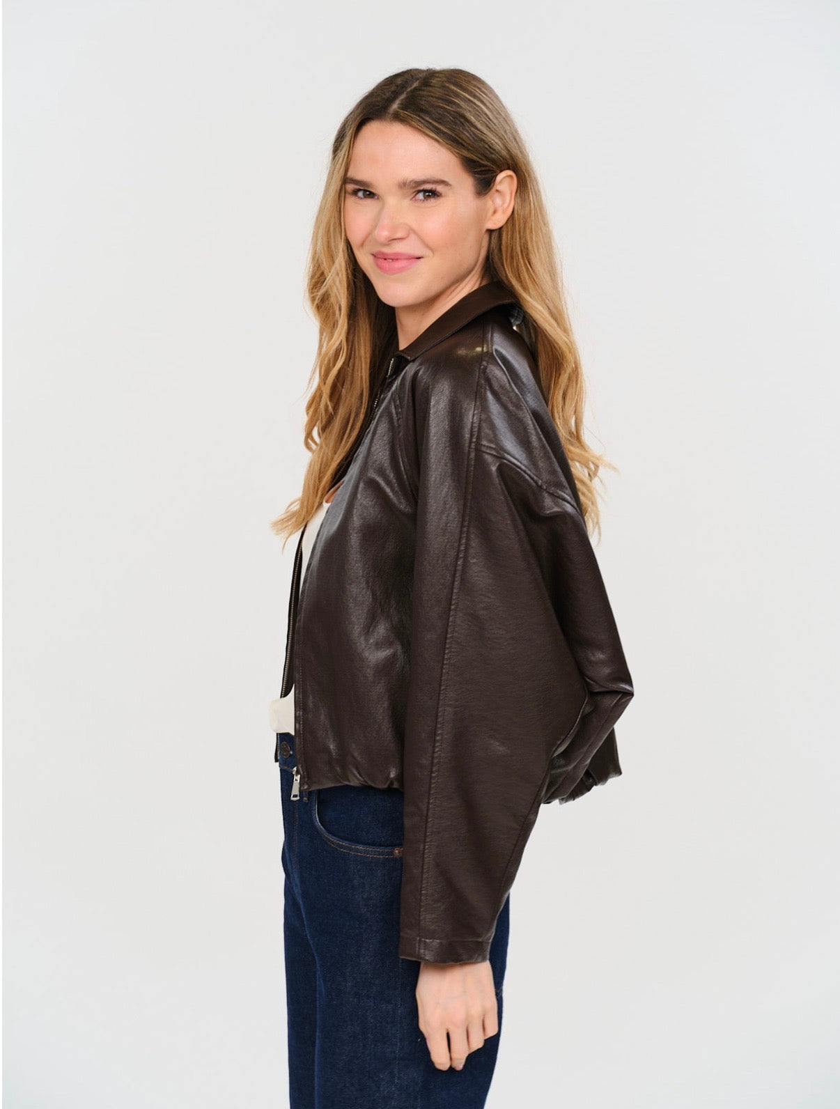 *PREORDER* SIX/FIFTY Valeria Faux Leather Bubble Bottom Bomber Jacket