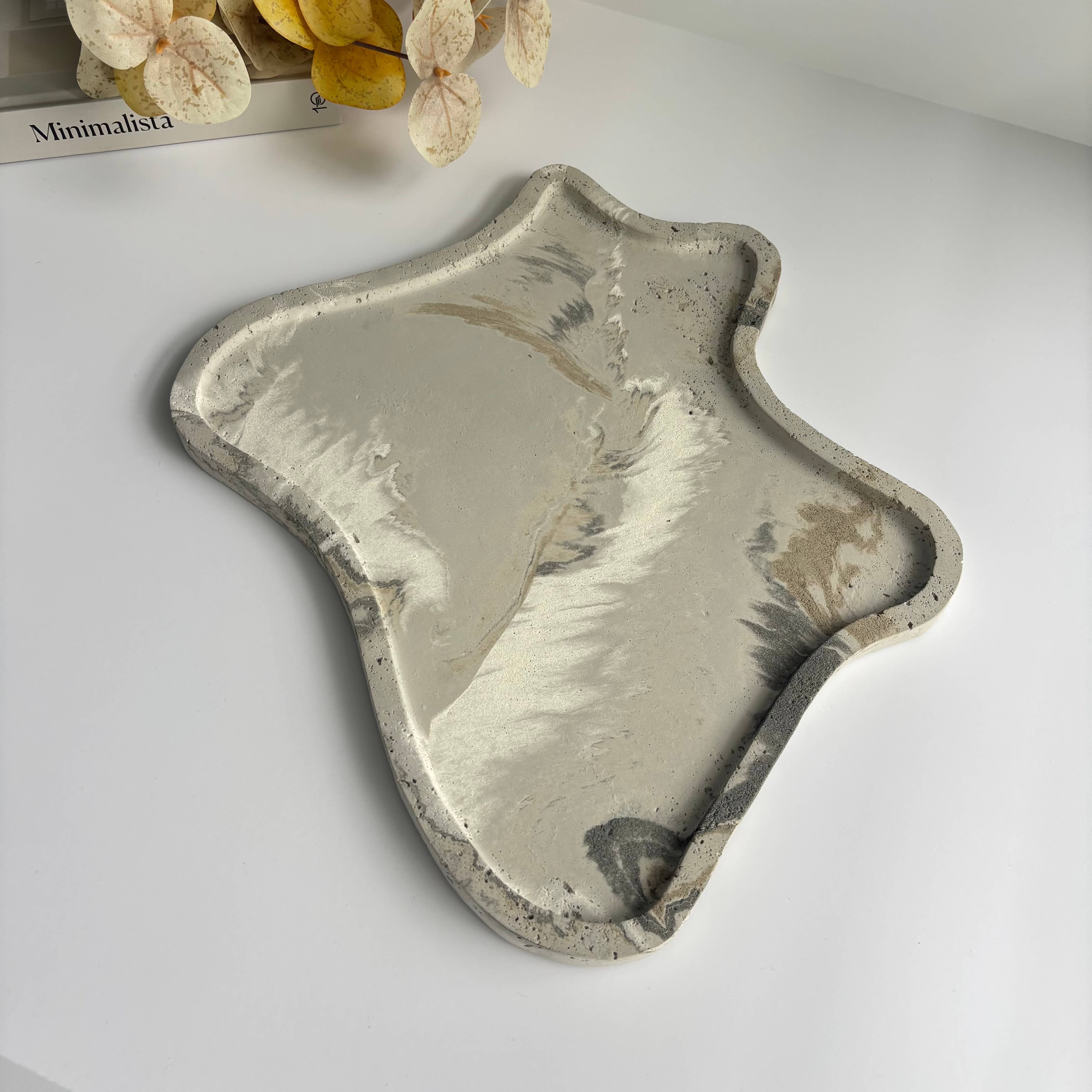 Nyx- Organic Concrete Tray | Centerpiece | Decorative Tray: Black Fusion Marble