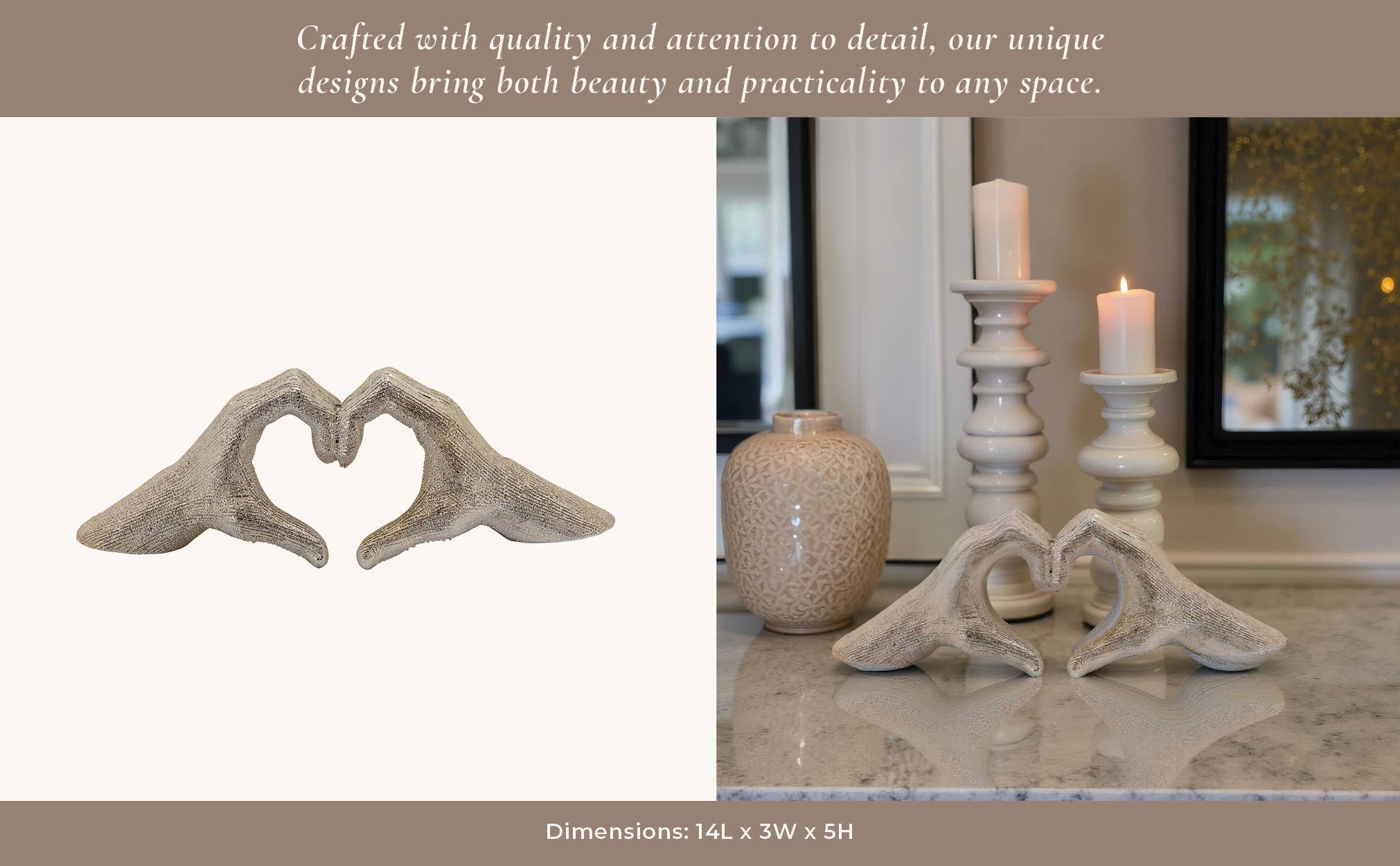 Ceramic Hands Heart Decorative Sculpture - Gold, 5 in.