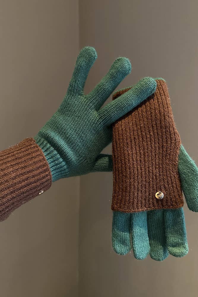 Colorblock Knitting Gloves ZK2452: 3 / One Size